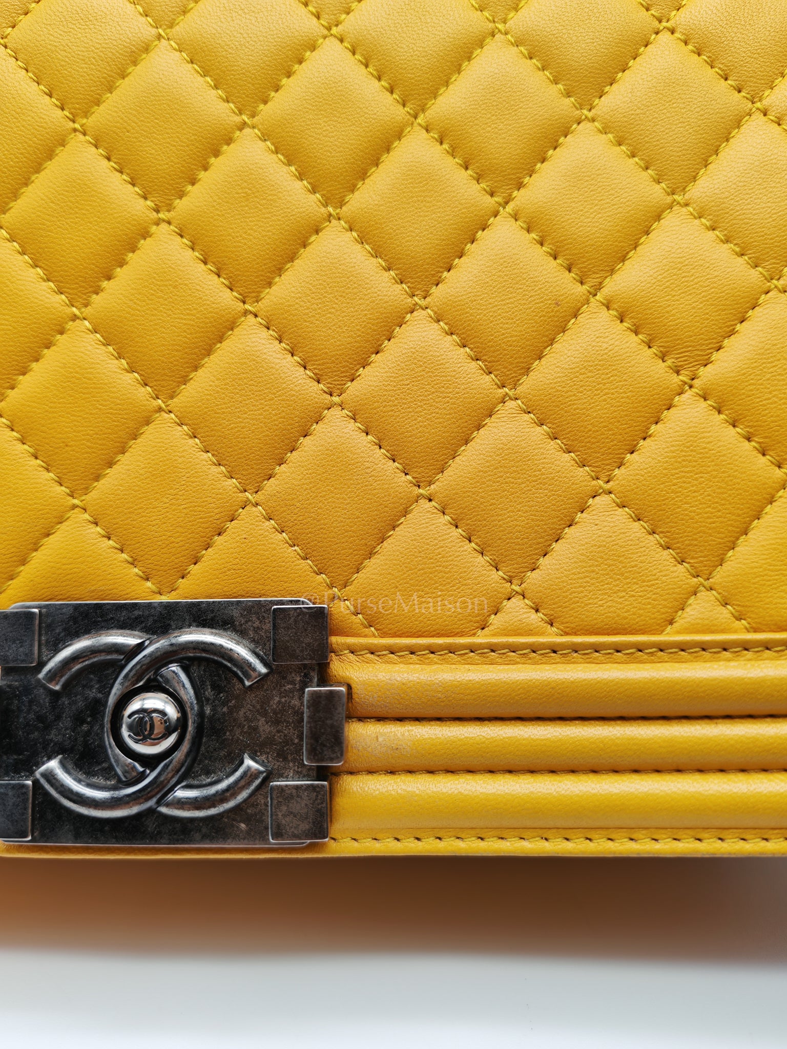 Boy New Medium in Yellow Quilted Lambskin Leather and Ruthenium Hardware Series 20 | Purse Maison Luxury Bags Shop