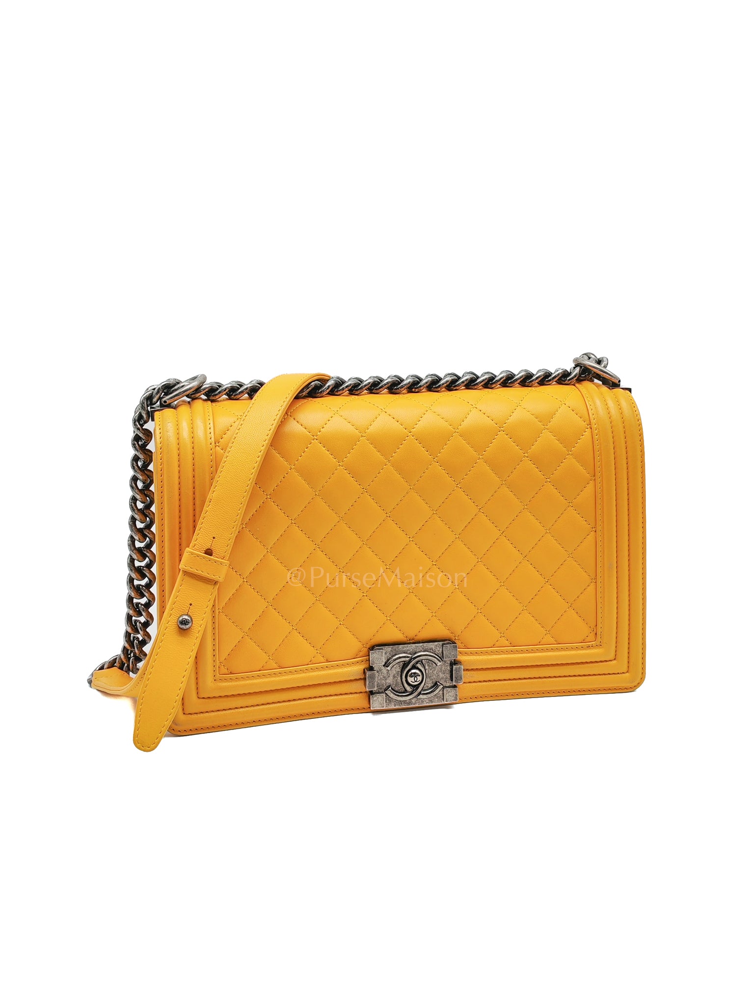Boy New Medium in Yellow Quilted Lambskin Leather and Ruthenium Hardware Series 20 | Purse Maison Luxury Bags Shop