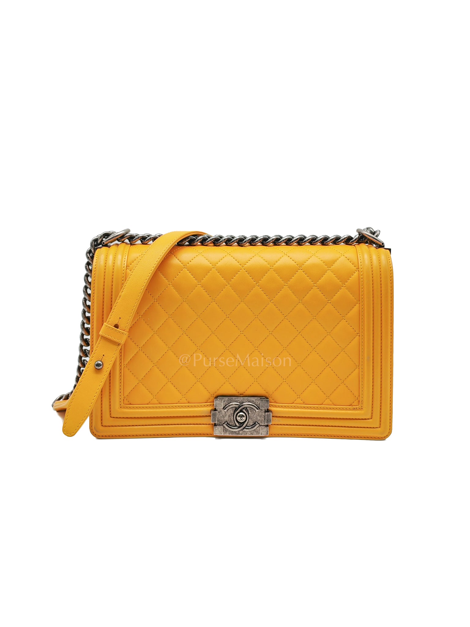 Boy New Medium in Yellow Quilted Lambskin Leather and Ruthenium Hardware Series 20 | Purse Maison Luxury Bags Shop