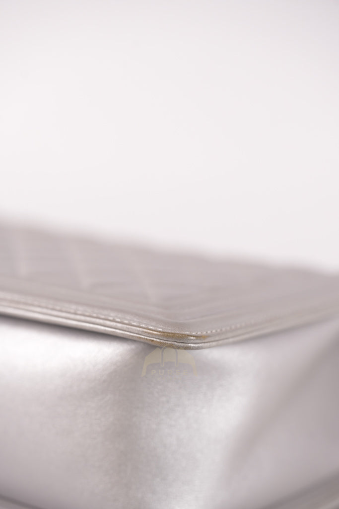 Boy New Medium Metallic Gray Calfskin Leather in Ruthenium Hardware Series 20 | Purse Maison Luxury Bags Shop