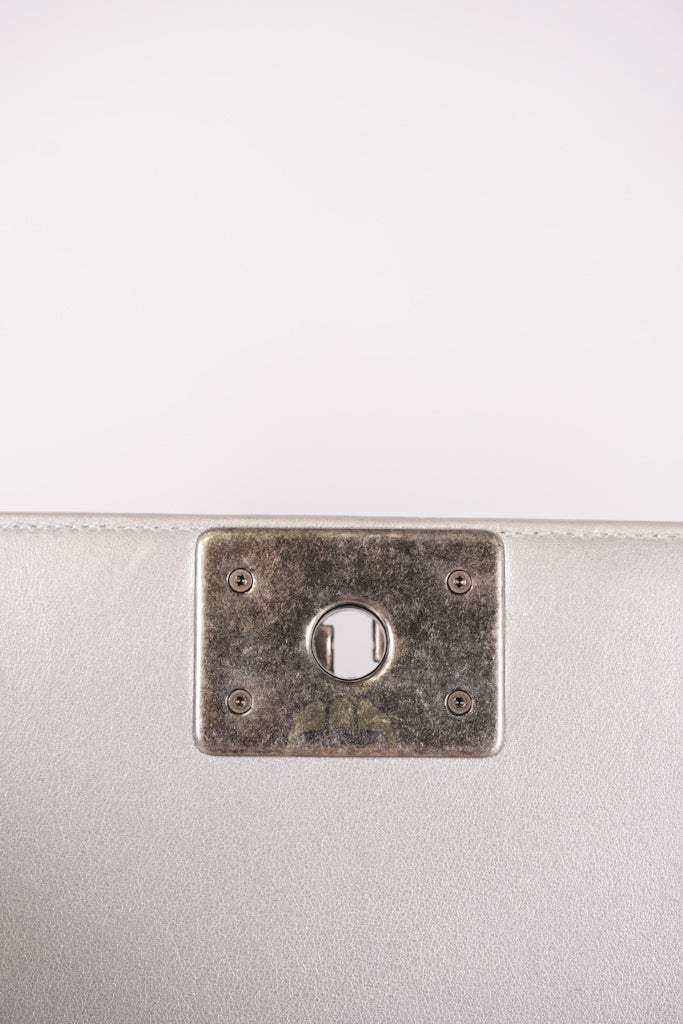 Boy New Medium Metallic Gray Calfskin Leather in Ruthenium Hardware Series 20 | Purse Maison Luxury Bags Shop