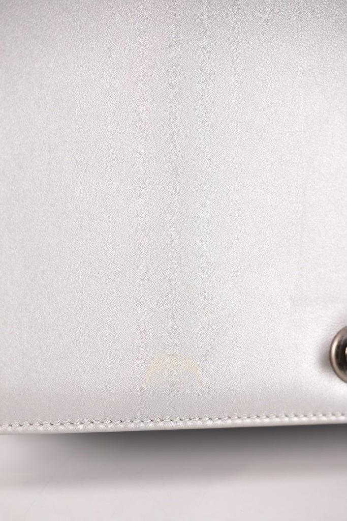 Boy New Medium Metallic Gray Calfskin Leather in Ruthenium Hardware Series 20 | Purse Maison Luxury Bags Shop