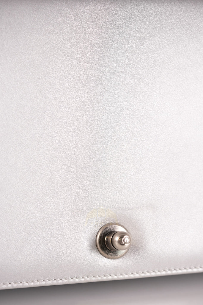 Boy New Medium Metallic Gray Calfskin Leather in Ruthenium Hardware Series 20 | Purse Maison Luxury Bags Shop