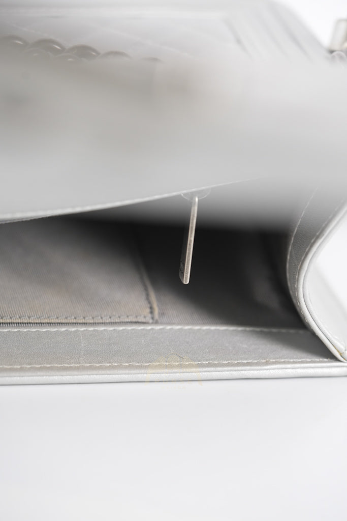 Boy New Medium Metallic Gray Calfskin Leather in Ruthenium Hardware Series 20 | Purse Maison Luxury Bags Shop