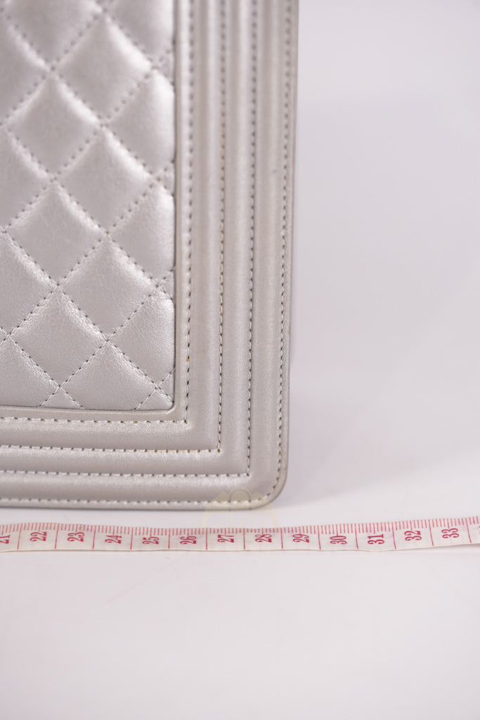 Boy New Medium Metallic Gray Calfskin Leather in Ruthenium Hardware Series 20 | Purse Maison Luxury Bags Shop