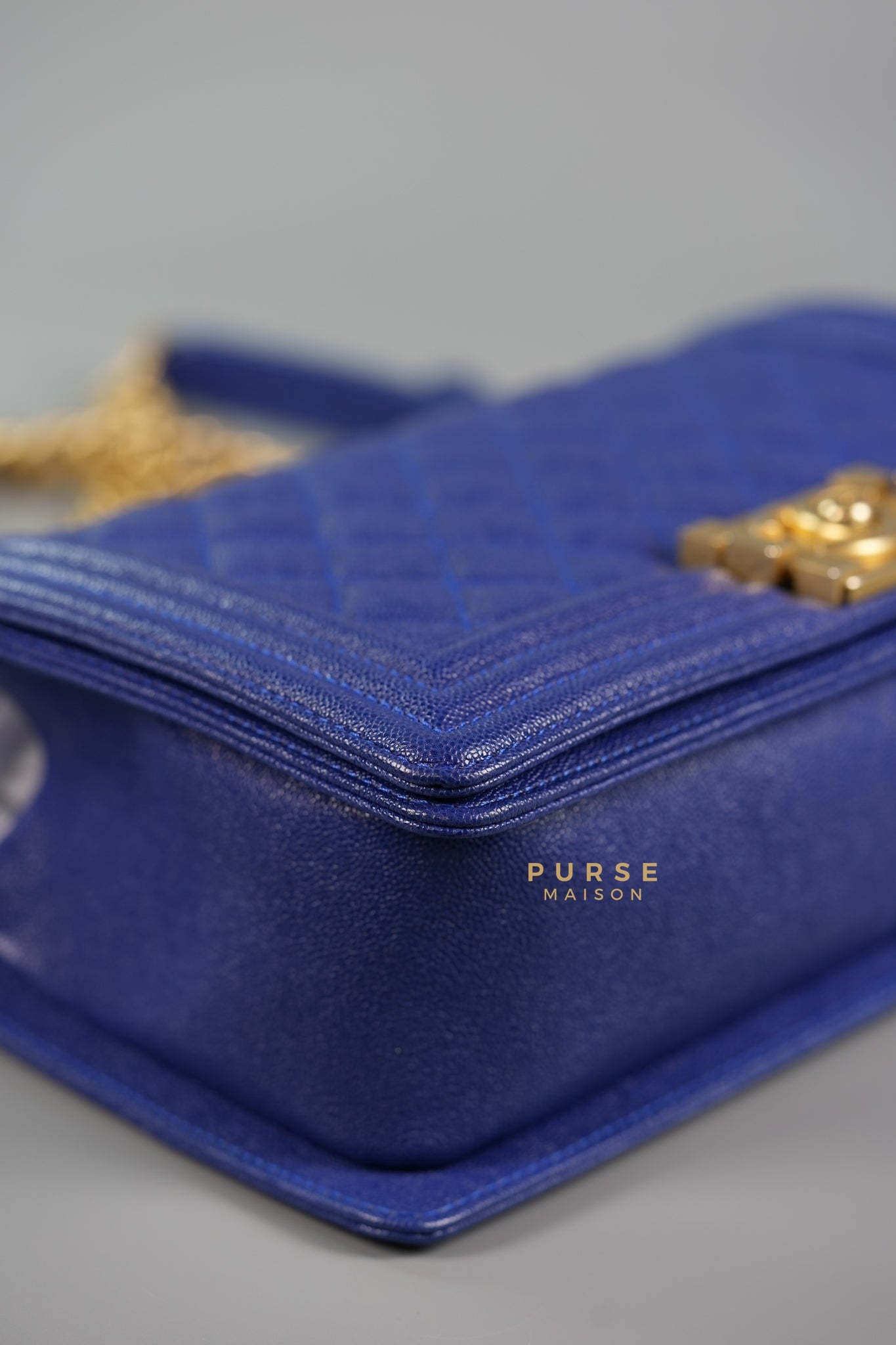 Boy Old Medium Bag in Blue Caviar Leather & Aged Gold Hardware Series 27 | Purse Maison Luxury Bags Shop