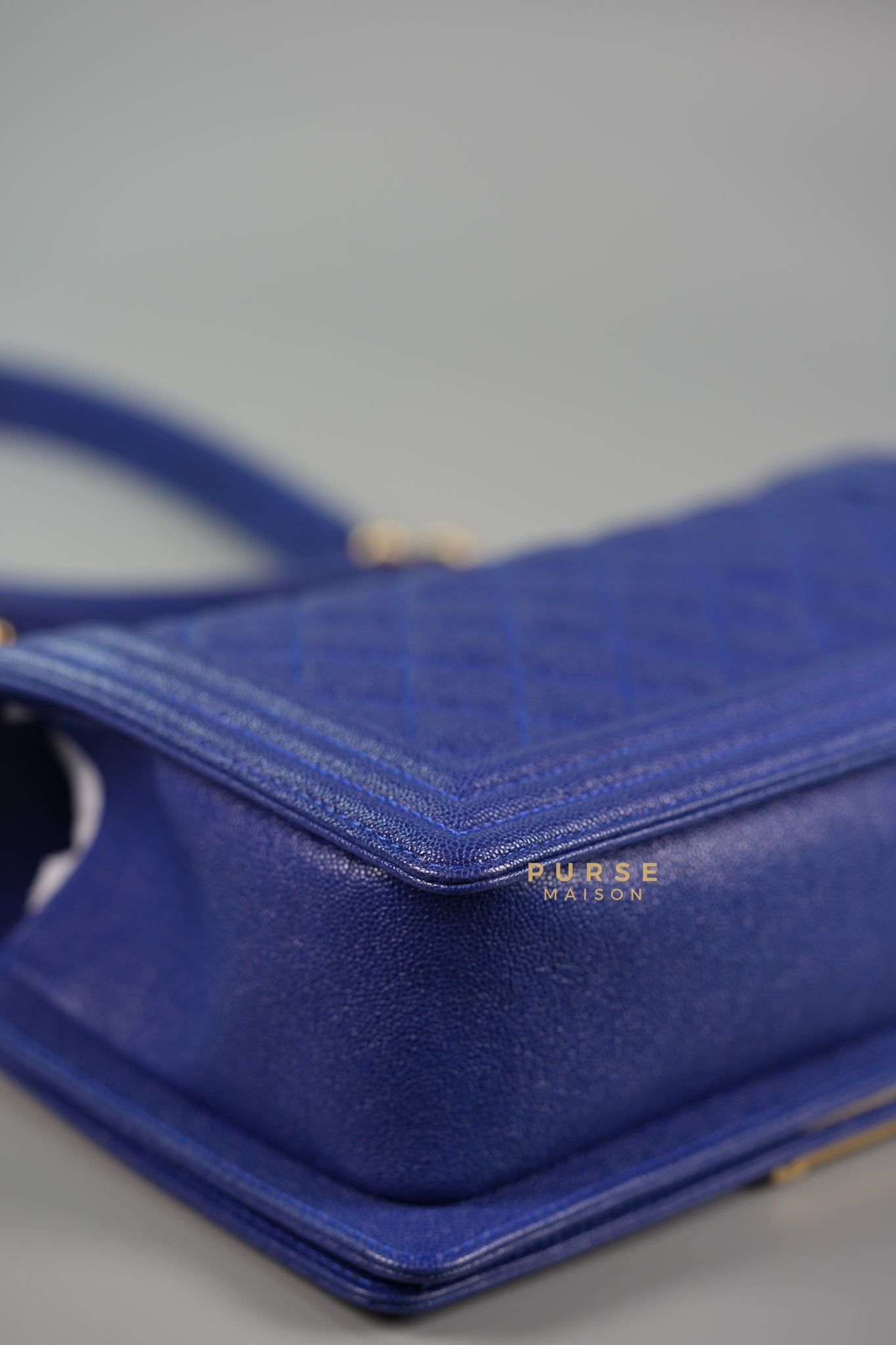 Boy Old Medium Bag in Blue Caviar Leather & Aged Gold Hardware Series 27 | Purse Maison Luxury Bags Shop