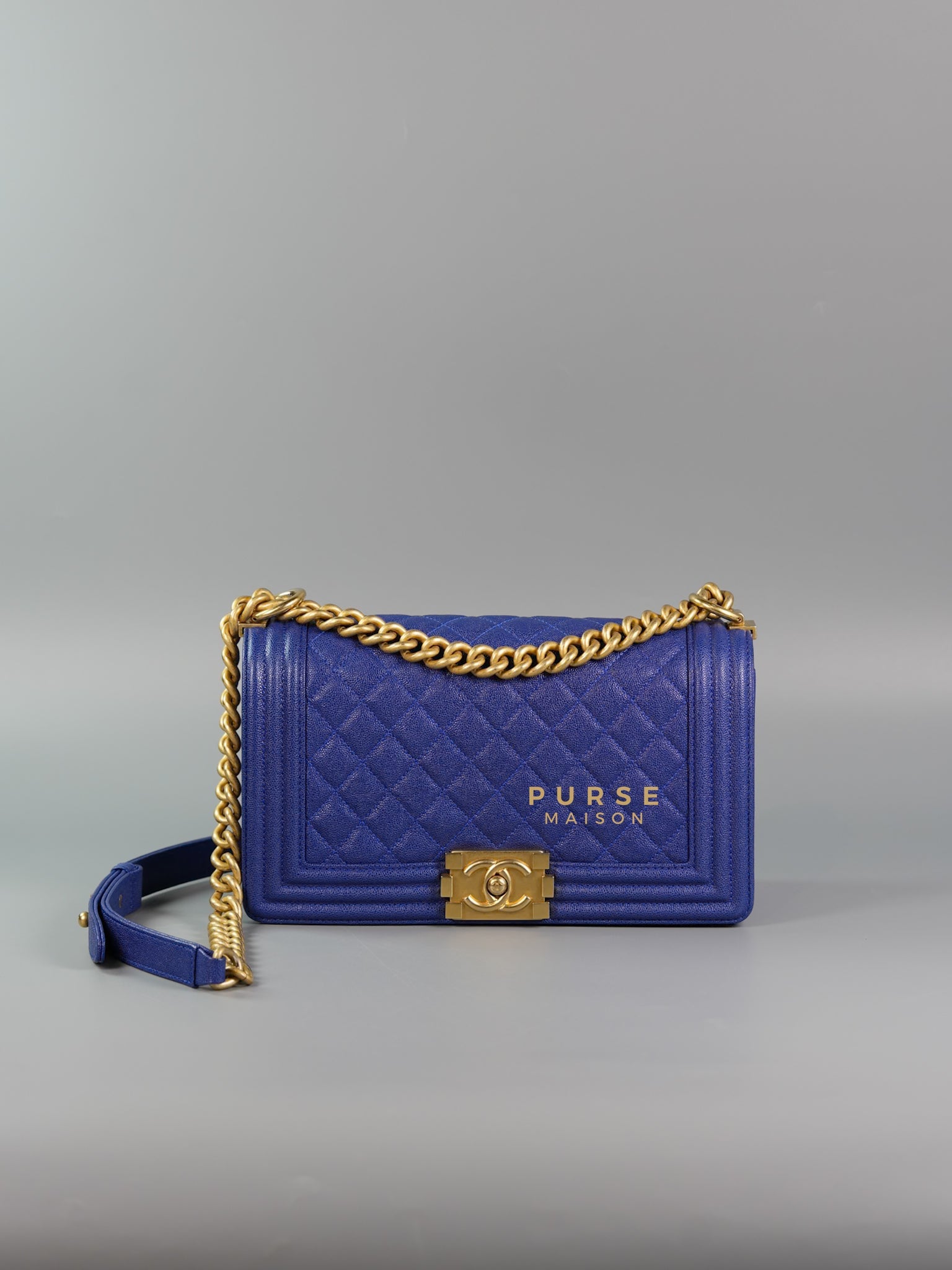 Boy Old Medium Bag in Blue Caviar Leather & Aged Gold Hardware Series 27 | Purse Maison Luxury Bags Shop