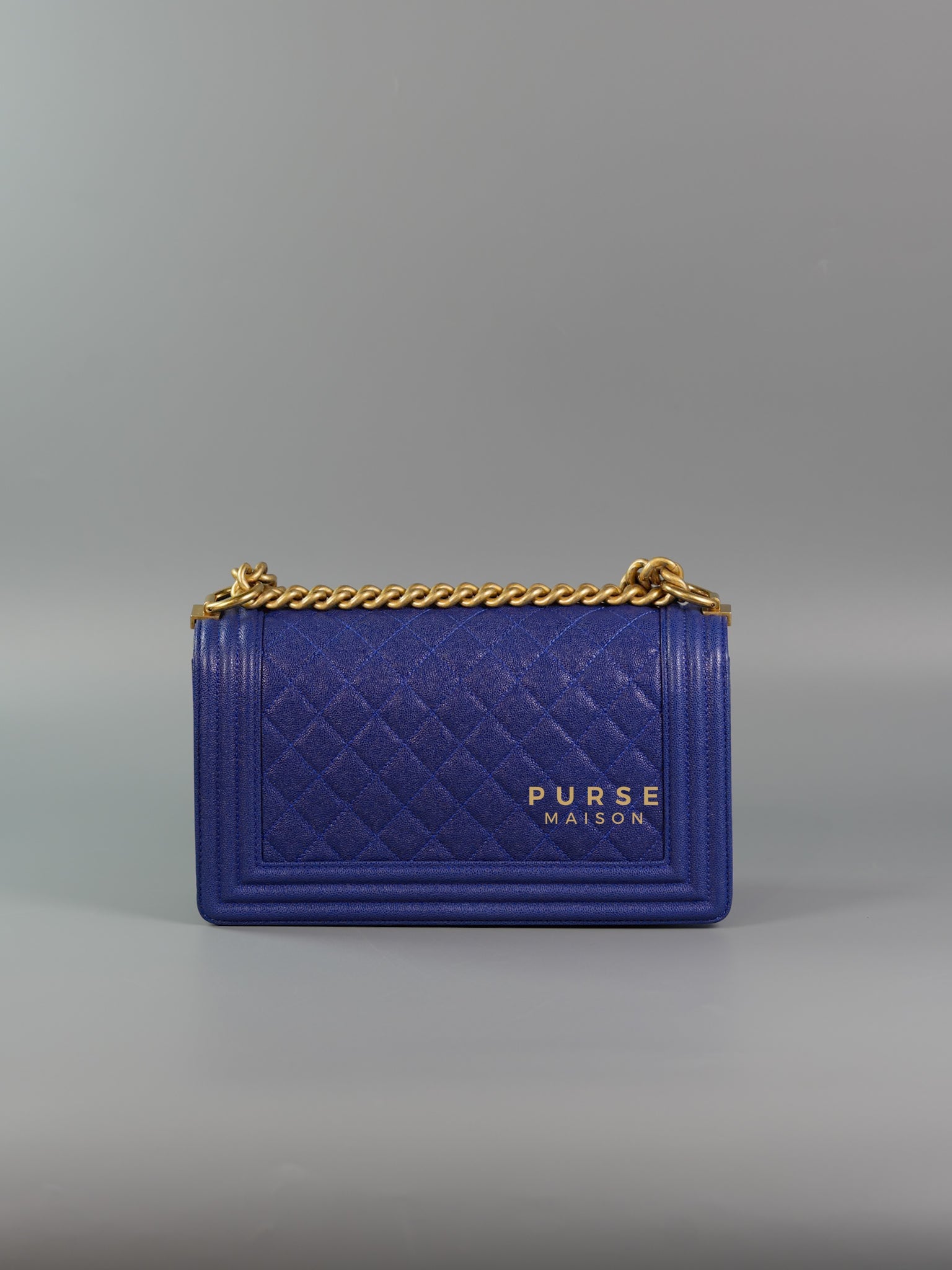 Boy Old Medium Bag in Blue Caviar Leather & Aged Gold Hardware Series 27 | Purse Maison Luxury Bags Shop