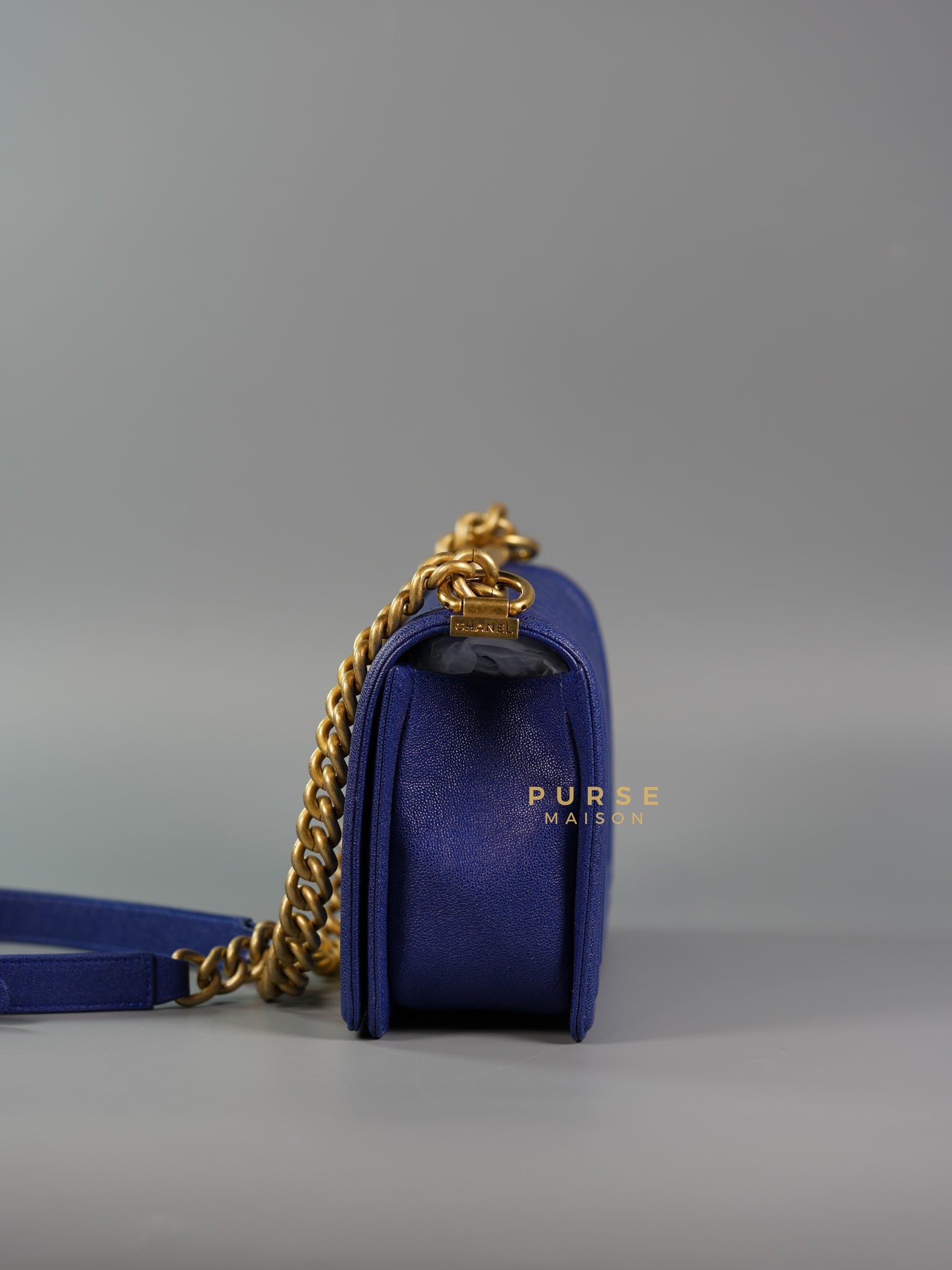 Boy Old Medium Bag in Blue Caviar Leather & Aged Gold Hardware Series 27 | Purse Maison Luxury Bags Shop