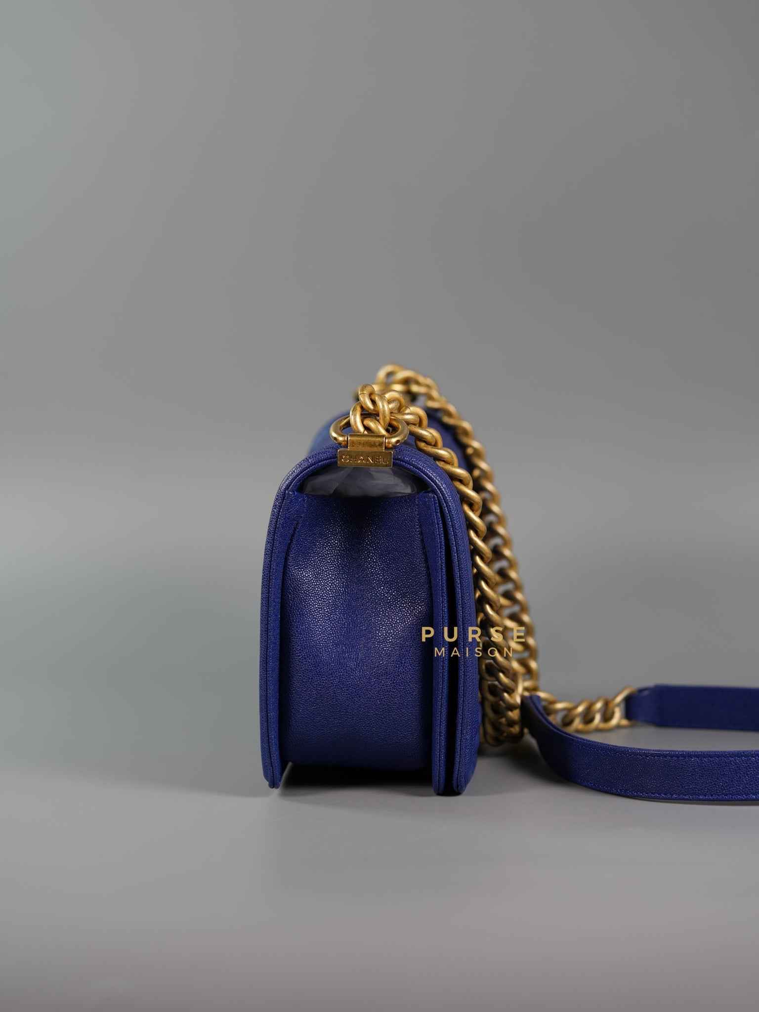 Boy Old Medium Bag in Blue Caviar Leather & Aged Gold Hardware Series 27 | Purse Maison Luxury Bags Shop