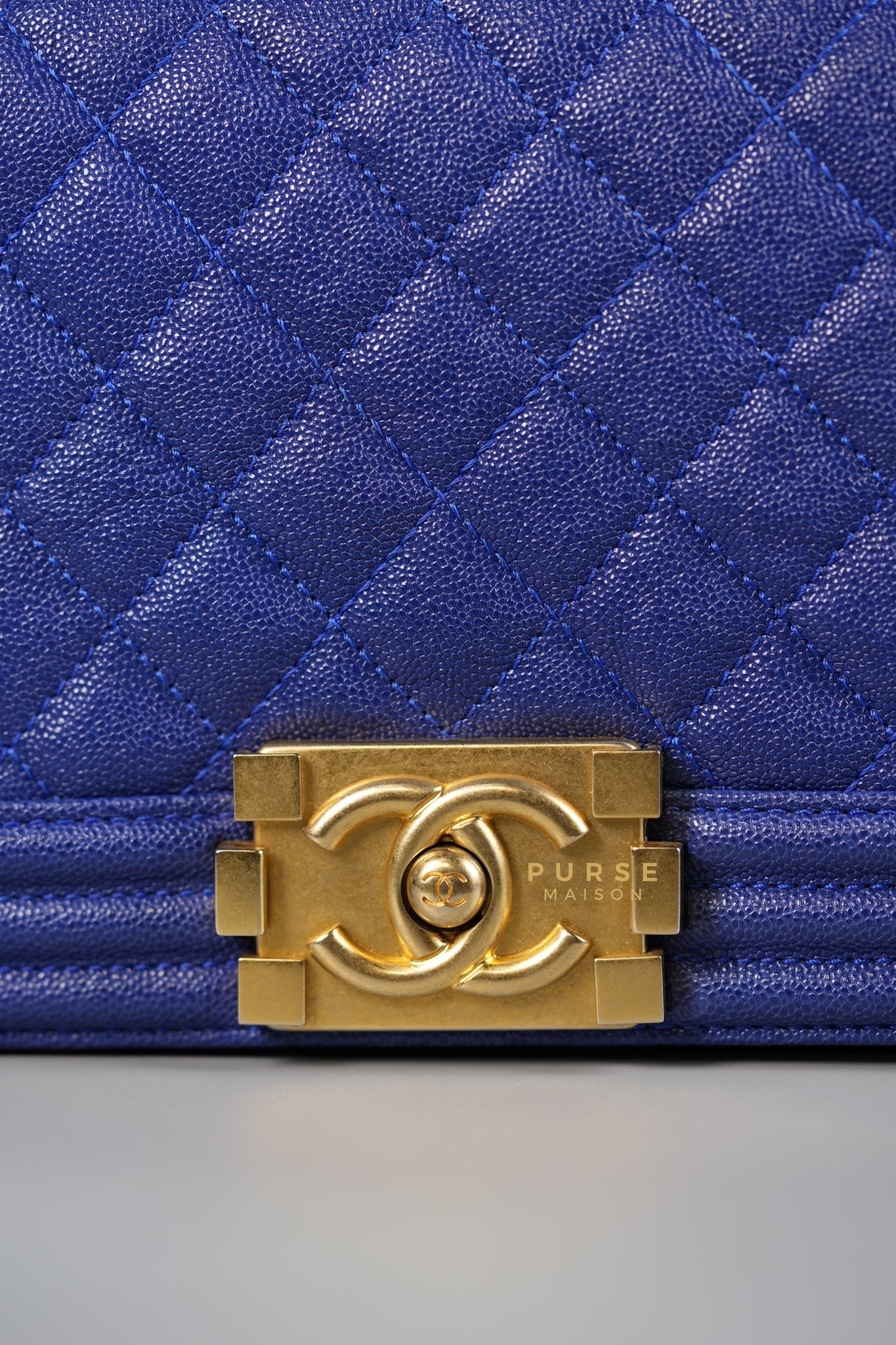 Boy Old Medium Bag in Blue Caviar Leather & Aged Gold Hardware Series 27 | Purse Maison Luxury Bags Shop