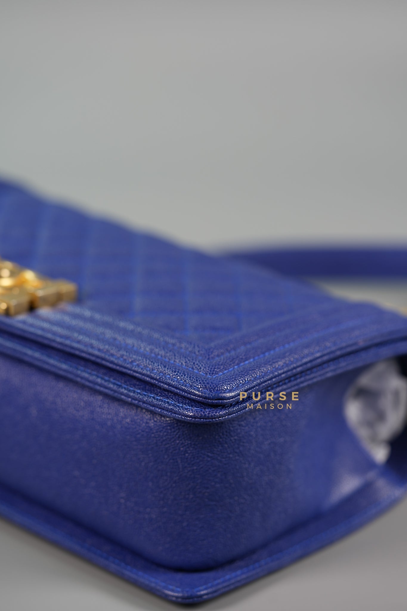 Boy Old Medium Bag in Blue Caviar Leather & Aged Gold Hardware Series 27 | Purse Maison Luxury Bags Shop