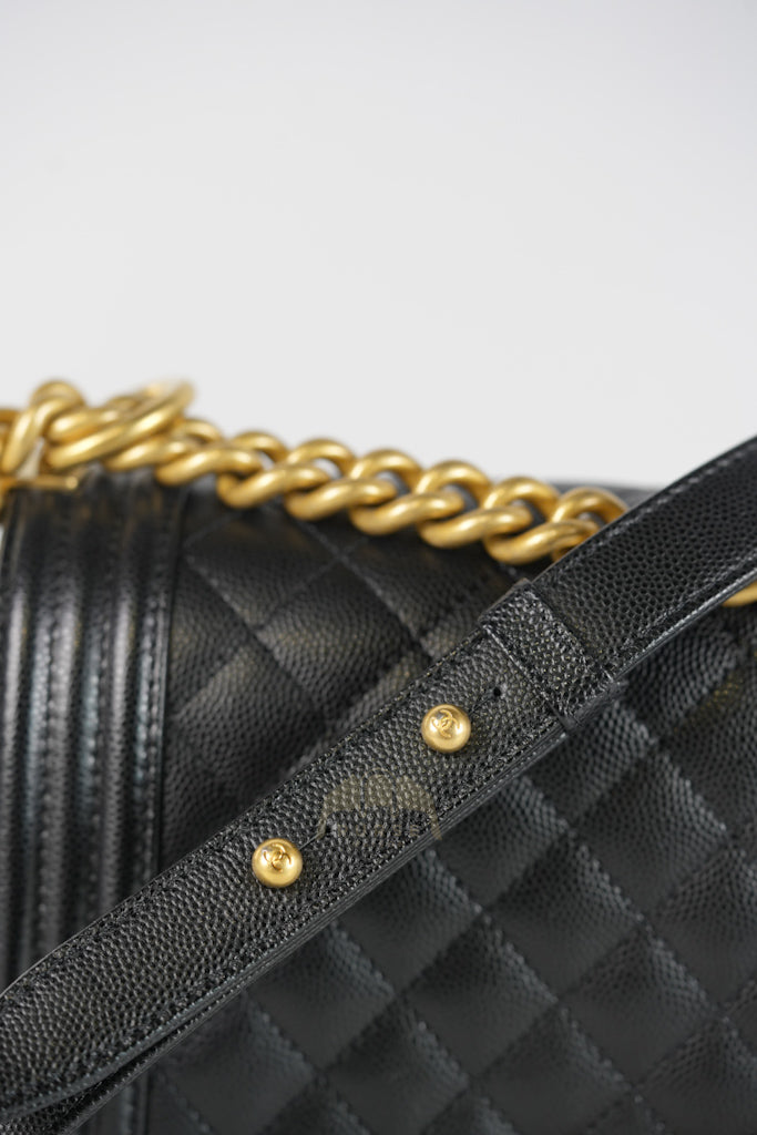 Boy Old Medium Black Caviar Leather in Aged Gold Hardware (Microchip) | Purse Maison Luxury Bags Shop