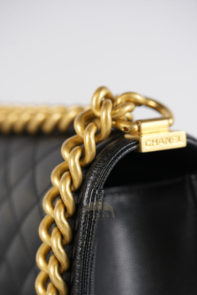 Boy Old Medium Black Caviar Leather in Aged Gold Hardware (Microchip) | Purse Maison Luxury Bags Shop
