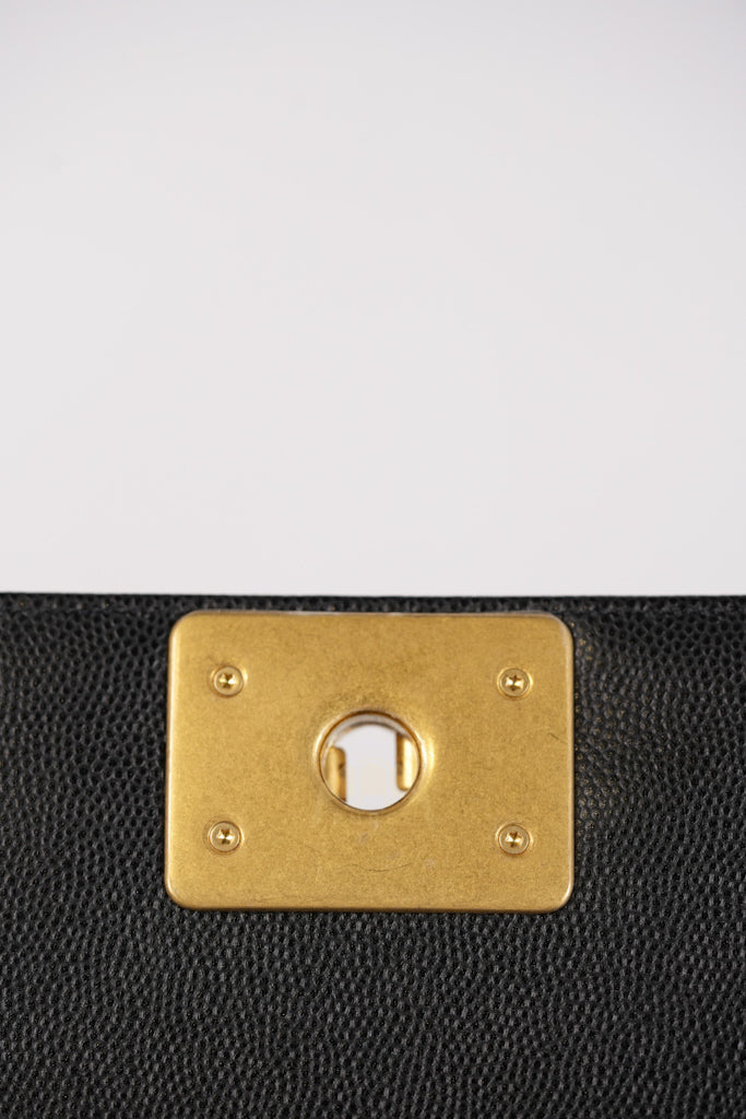 Boy Old Medium Black Caviar Leather in Aged Gold Hardware (Microchip) | Purse Maison Luxury Bags Shop