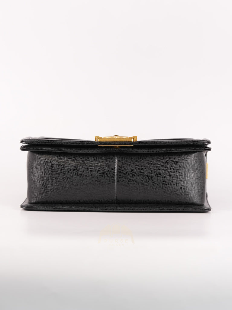 Boy Old Medium Black Caviar Leather in Aged Gold Hardware (Microchip) | Purse Maison Luxury Bags Shop