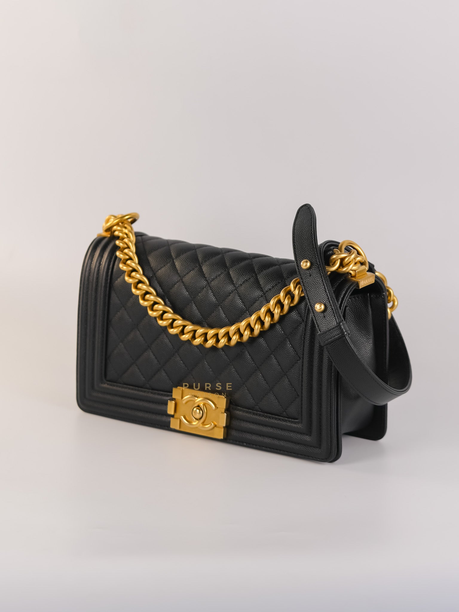 Boy Old Medium Caviar Leather in Aged Gold Hardware in Series 30 | Purse Maison Luxury Bags Shop