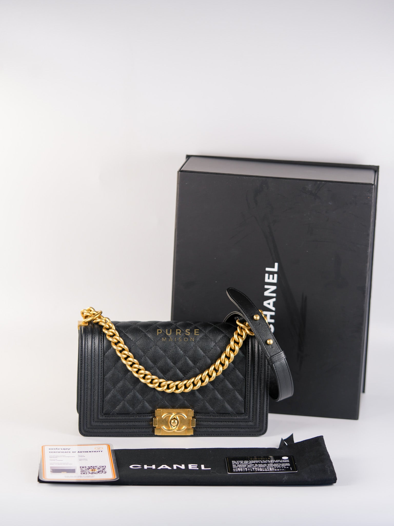 Boy Old Medium Caviar Leather in Aged Gold Hardware in Series 30 | Purse Maison Luxury Bags Shop