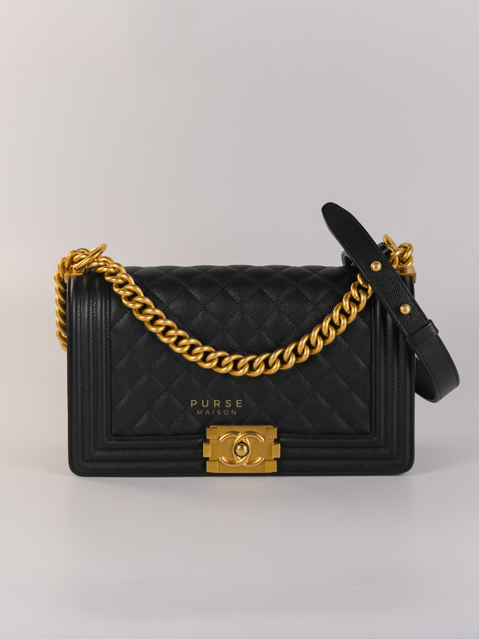 Boy Old Medium Caviar Leather in Aged Gold Hardware in Series 30 | Purse Maison Luxury Bags Shop