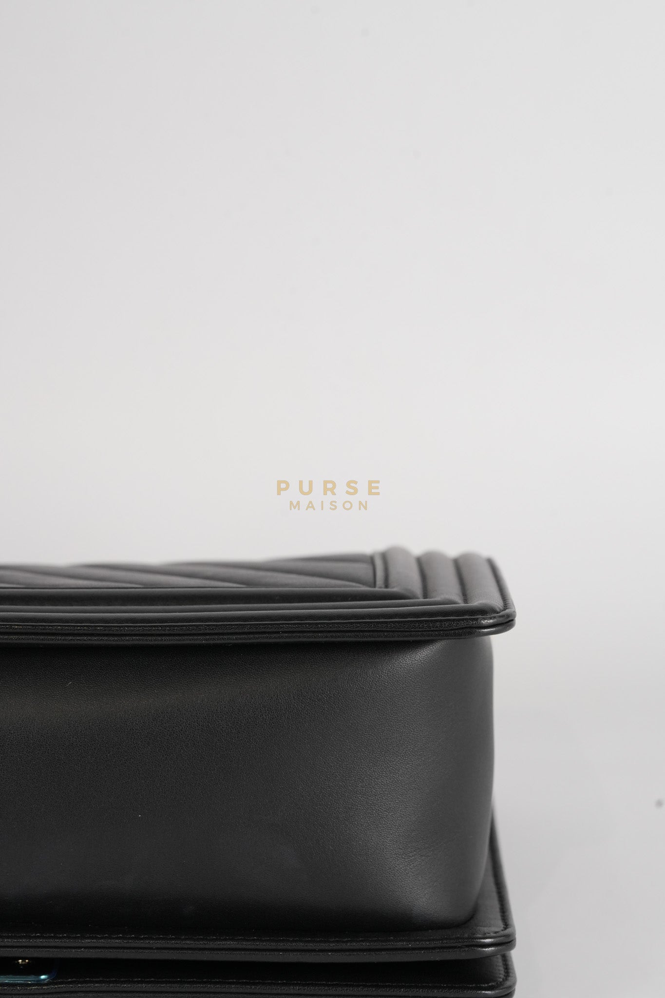 Boy Old Medium Black in Chevron Calfskin Leather and Light Gold Hardware Series 23 | Purse Maison Luxury Bags Shop
