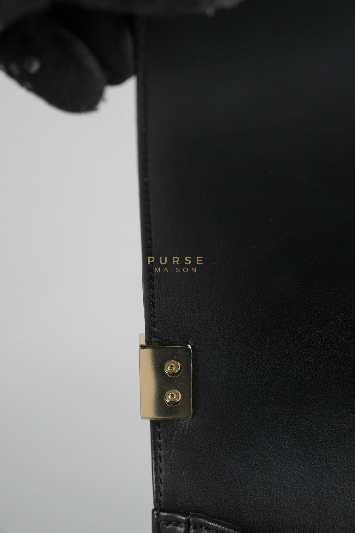 Boy Old Medium Black in Chevron Calfskin Leather and Light Gold Hardware Series 23 | Purse Maison Luxury Bags Shop