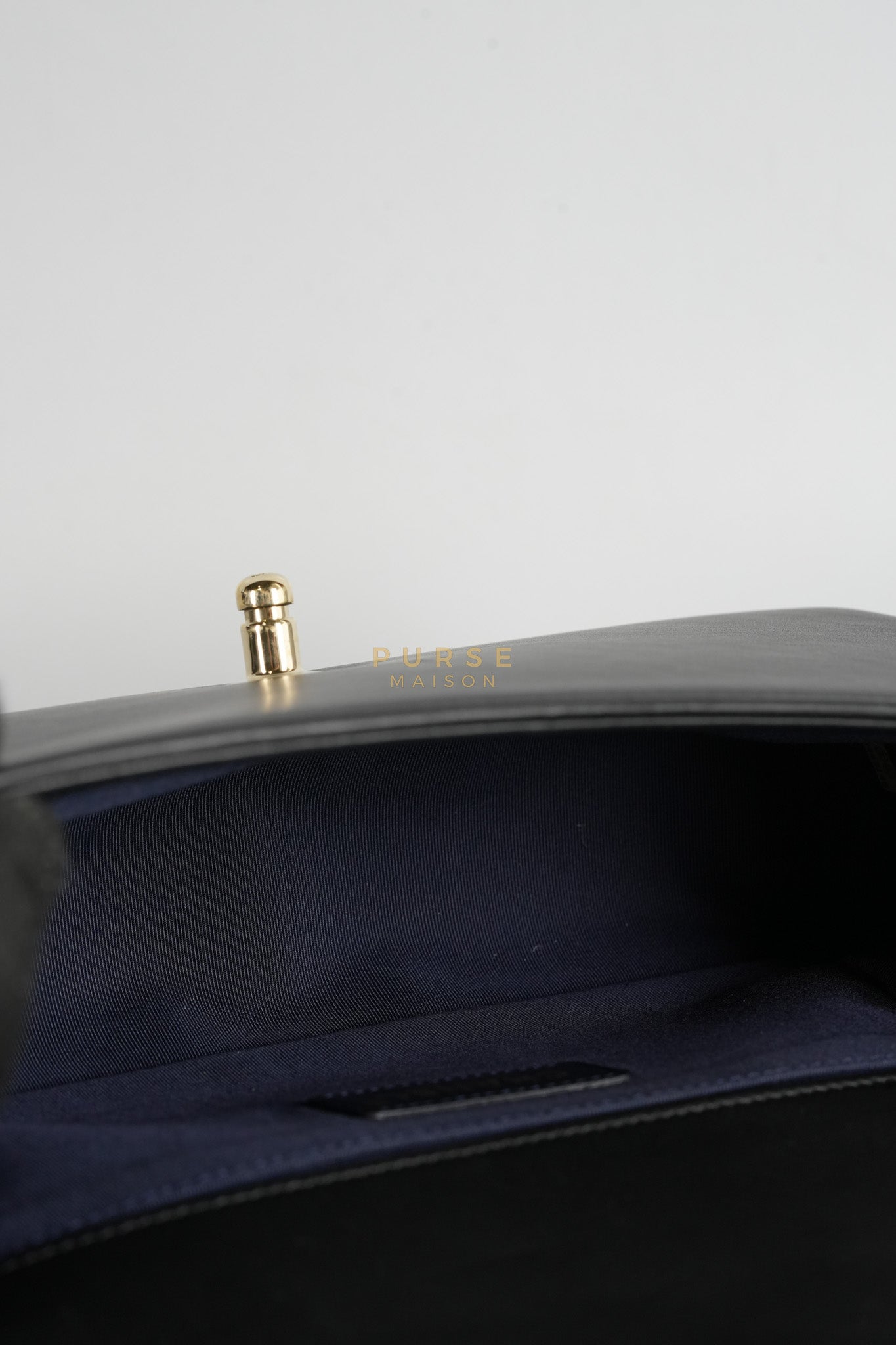 Boy Old Medium Black in Chevron Calfskin Leather and Light Gold Hardware Series 23 | Purse Maison Luxury Bags Shop