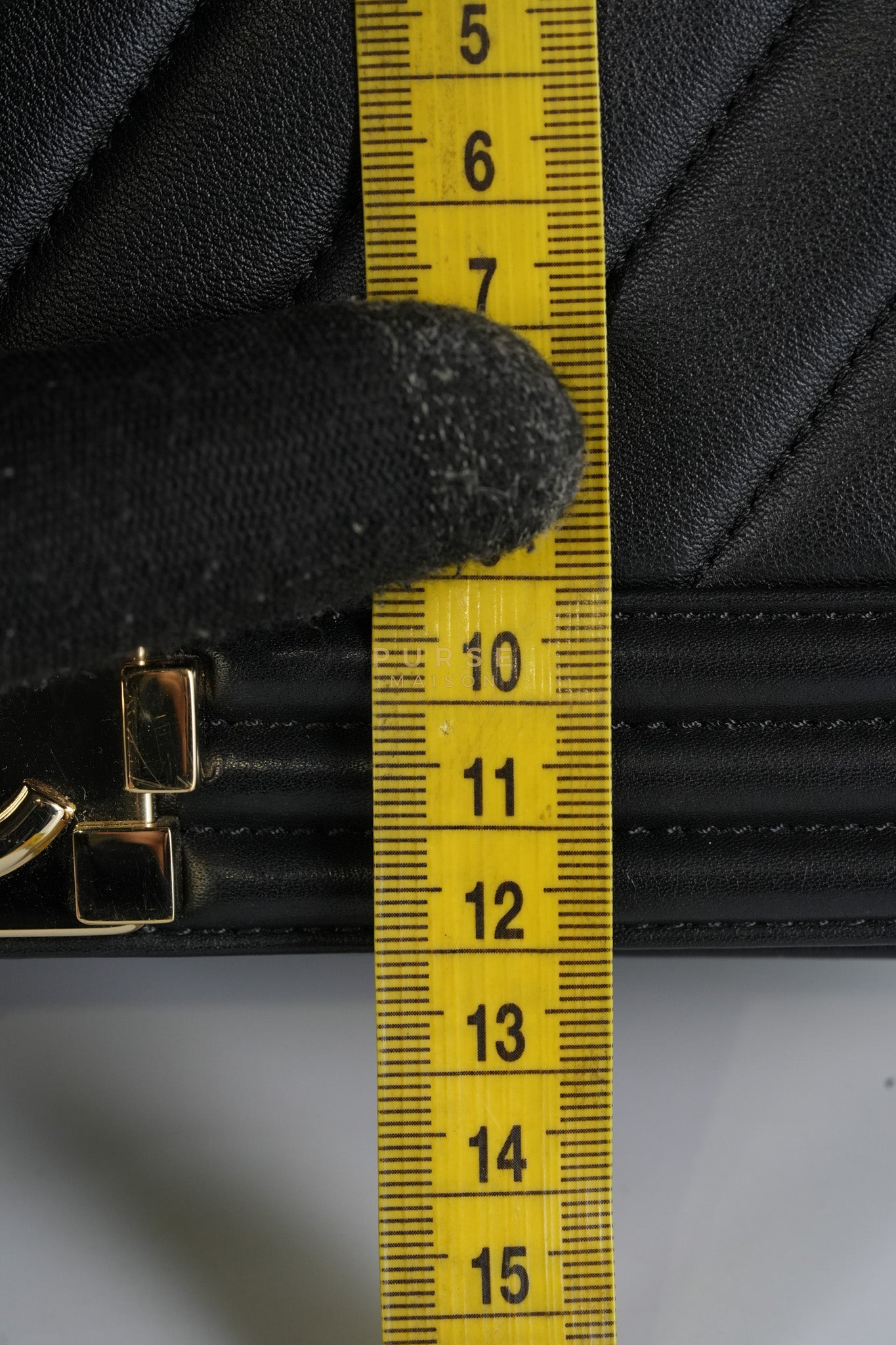 Boy Old Medium Black in Chevron Calfskin Leather and Light Gold Hardware Series 23 | Purse Maison Luxury Bags Shop