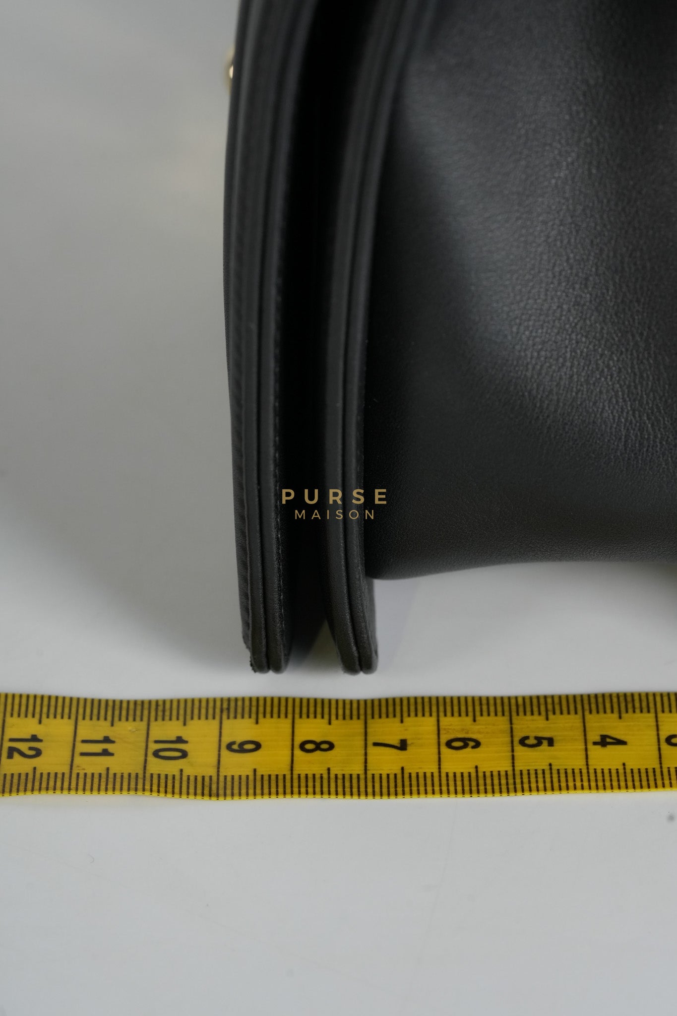 Boy Old Medium Black in Chevron Calfskin Leather and Light Gold Hardware Series 23 | Purse Maison Luxury Bags Shop