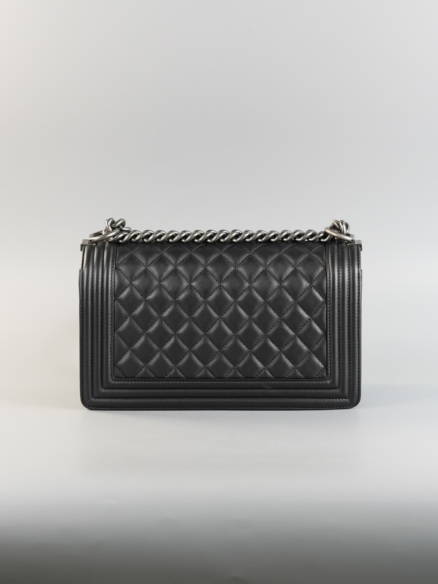 Boy Old Medium Black Quilted Calfskin Leather & Ruthenium Hardware (Microchip) | Purse Maison Luxury Bags Shop