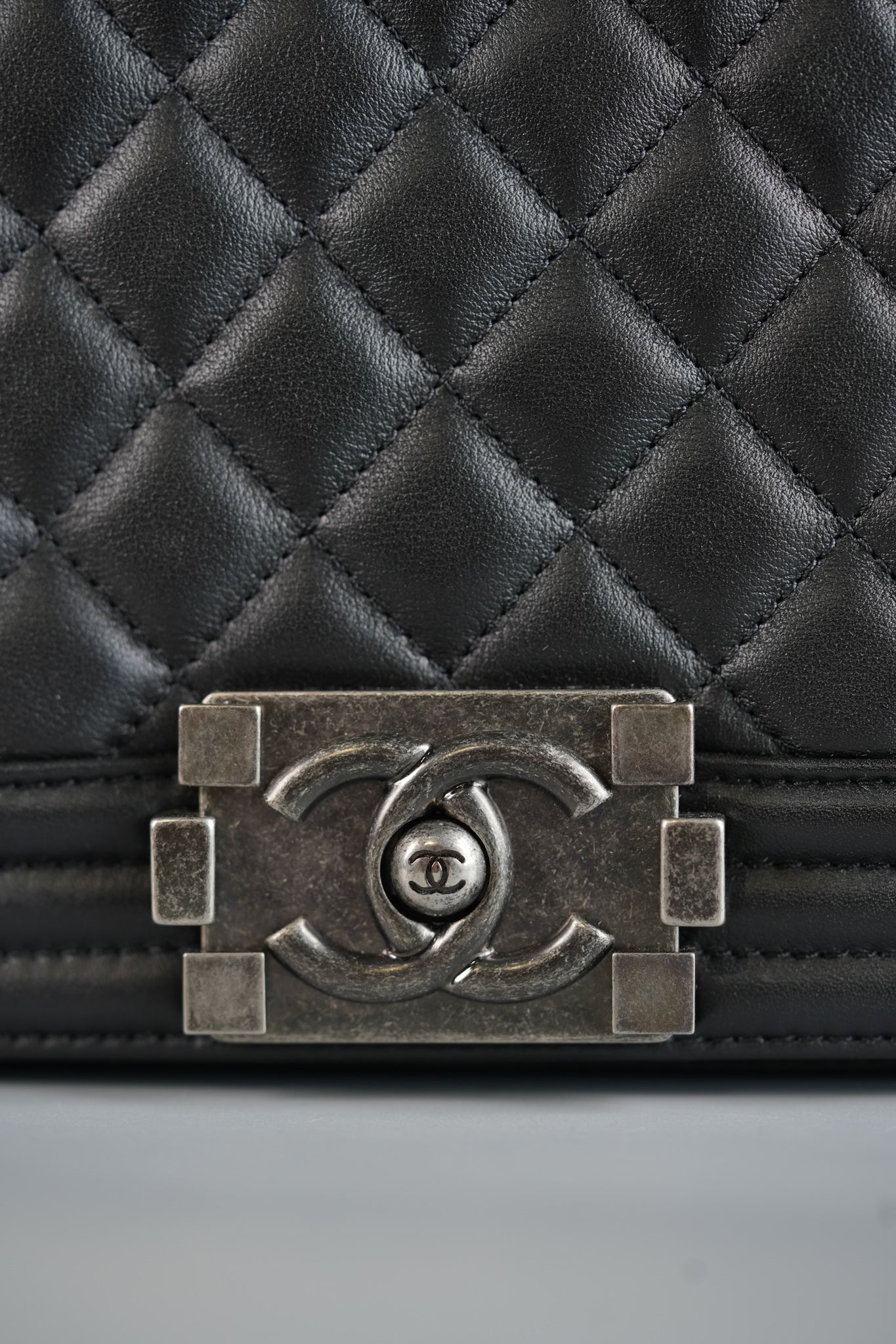 Boy Old Medium Black Quilted Calfskin Leather & Ruthenium Hardware (Microchip) | Purse Maison Luxury Bags Shop