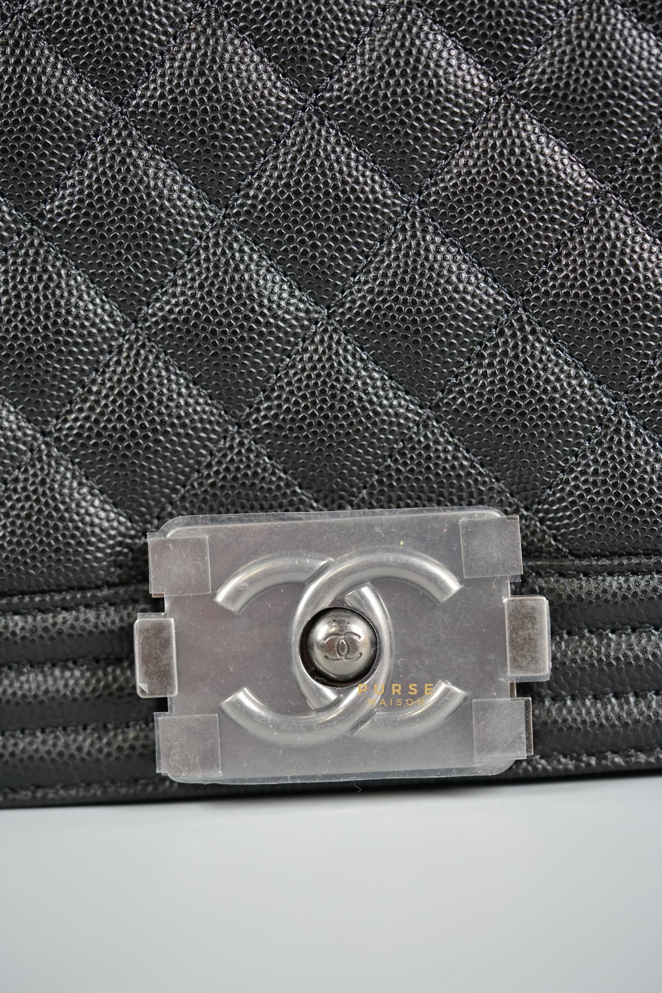 Boy Old Medium Black Quilted Caviar Leather & Ruthenium Hardware (Microchip) | Purse Maison Luxury Bags Shop