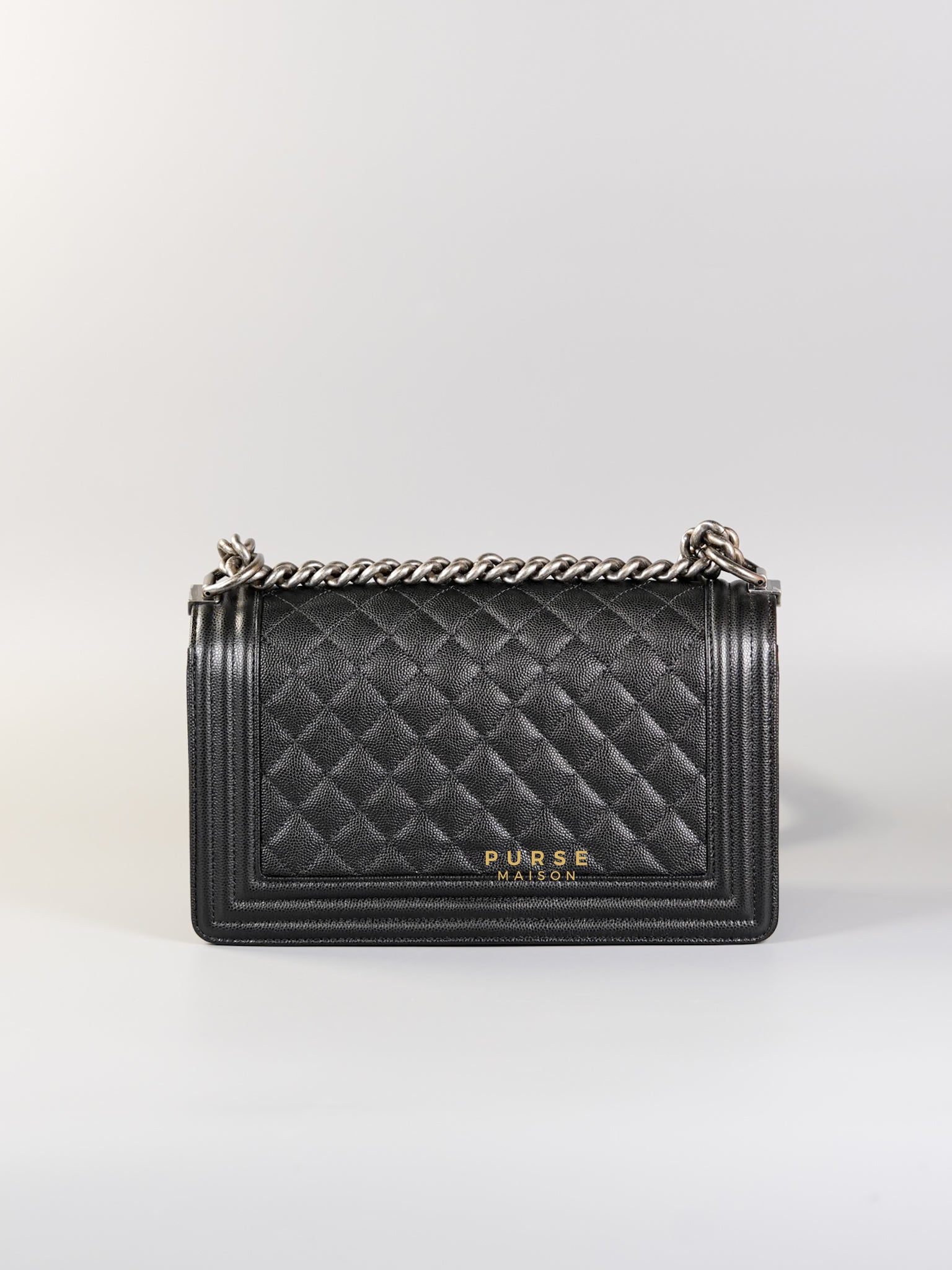 Boy Old Medium Black Quilted Caviar Leather & Ruthenium Hardware (Microchip) | Purse Maison Luxury Bags Shop