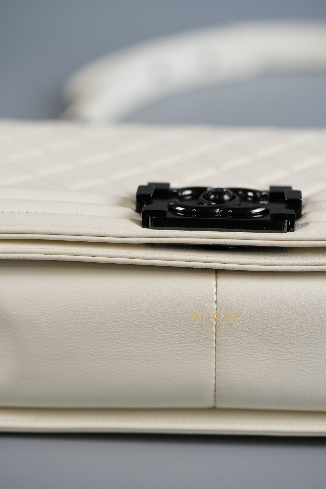 Boy Old Medium Calfskin White in So Black Hardware (Series 25) | Purse Maison Luxury Bags Shop