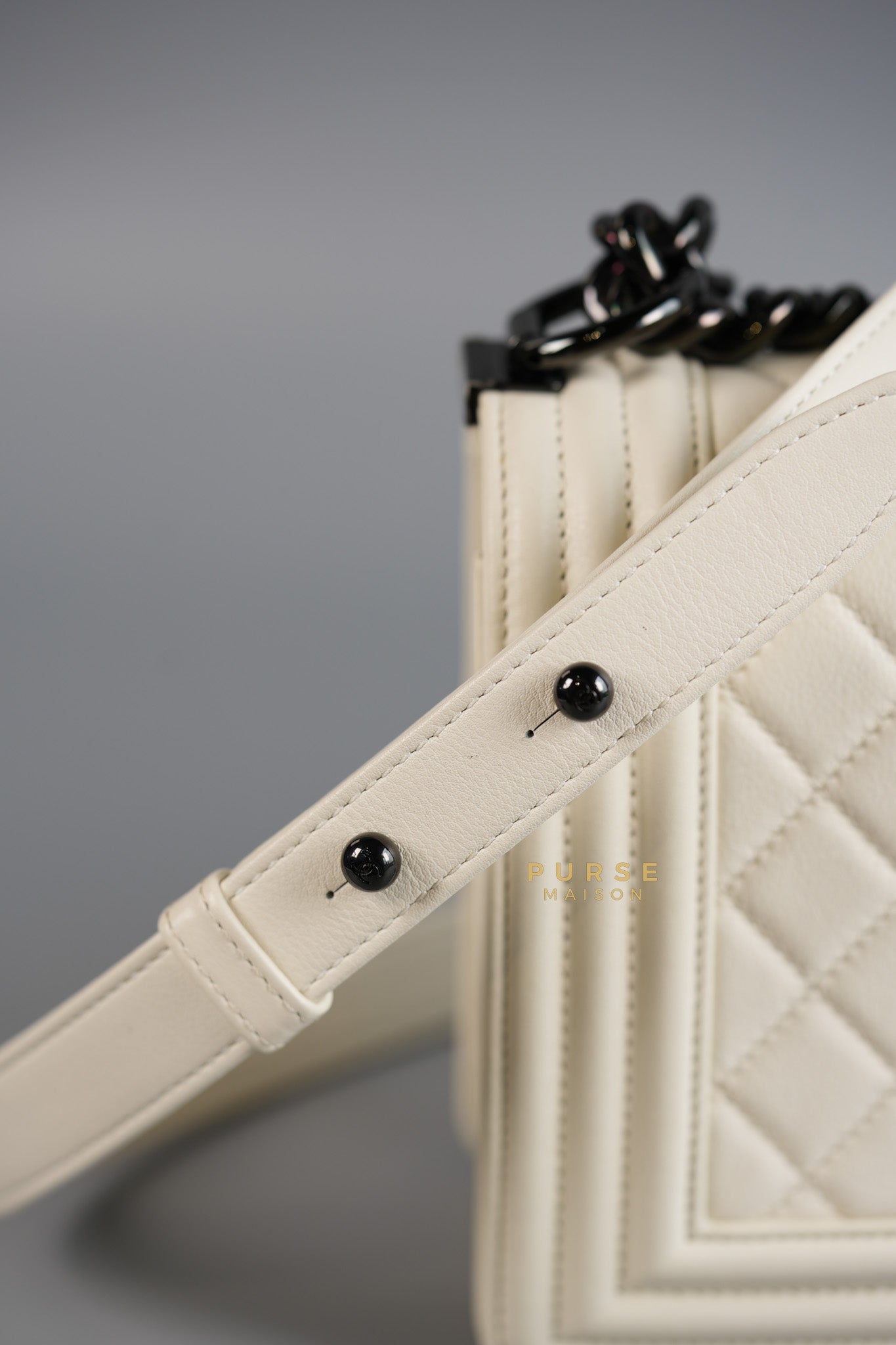 Boy Old Medium Calfskin White in So Black Hardware (Series 25) | Purse Maison Luxury Bags Shop