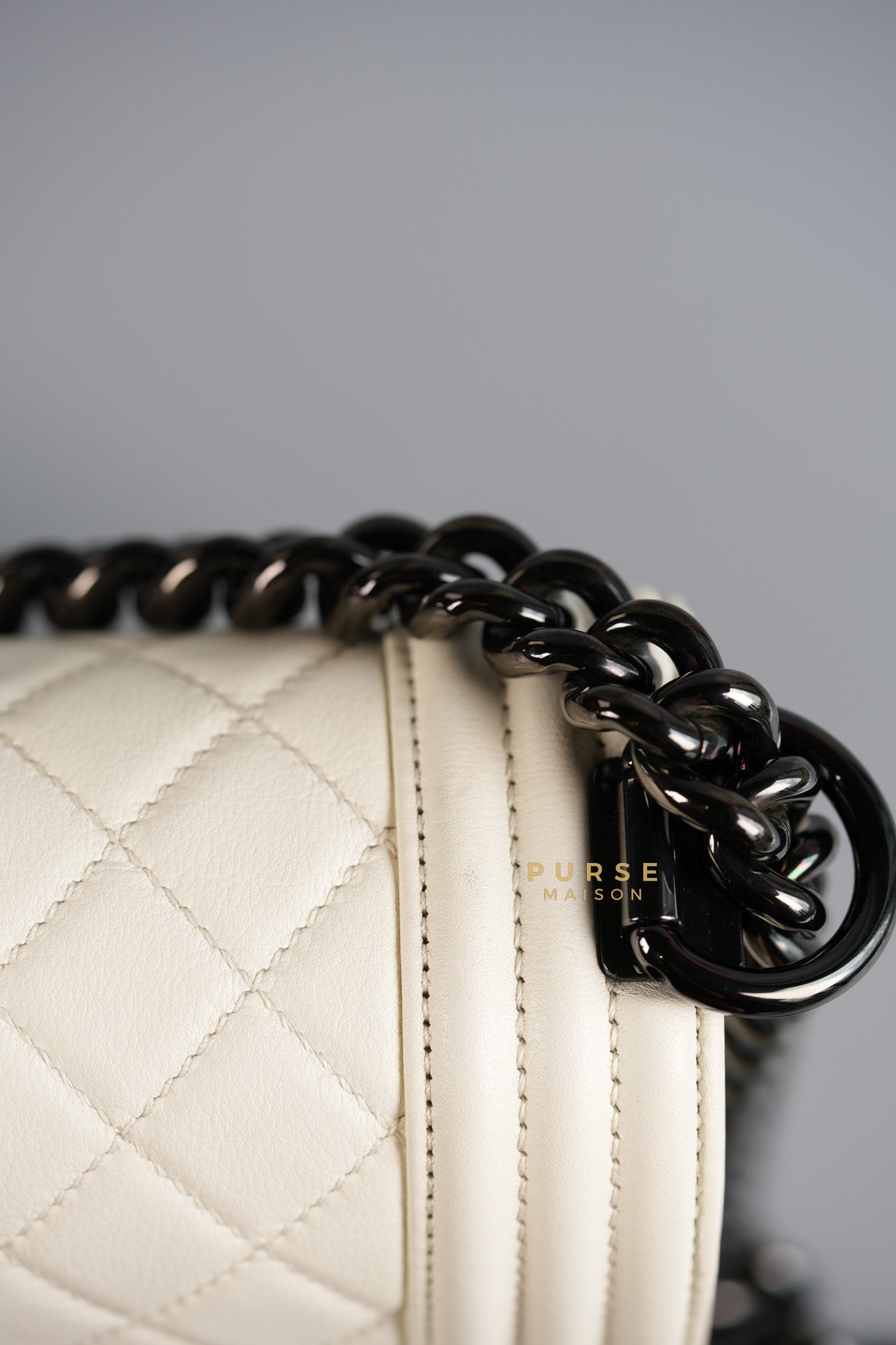 Boy Old Medium Calfskin White in So Black Hardware (Series 25) | Purse Maison Luxury Bags Shop