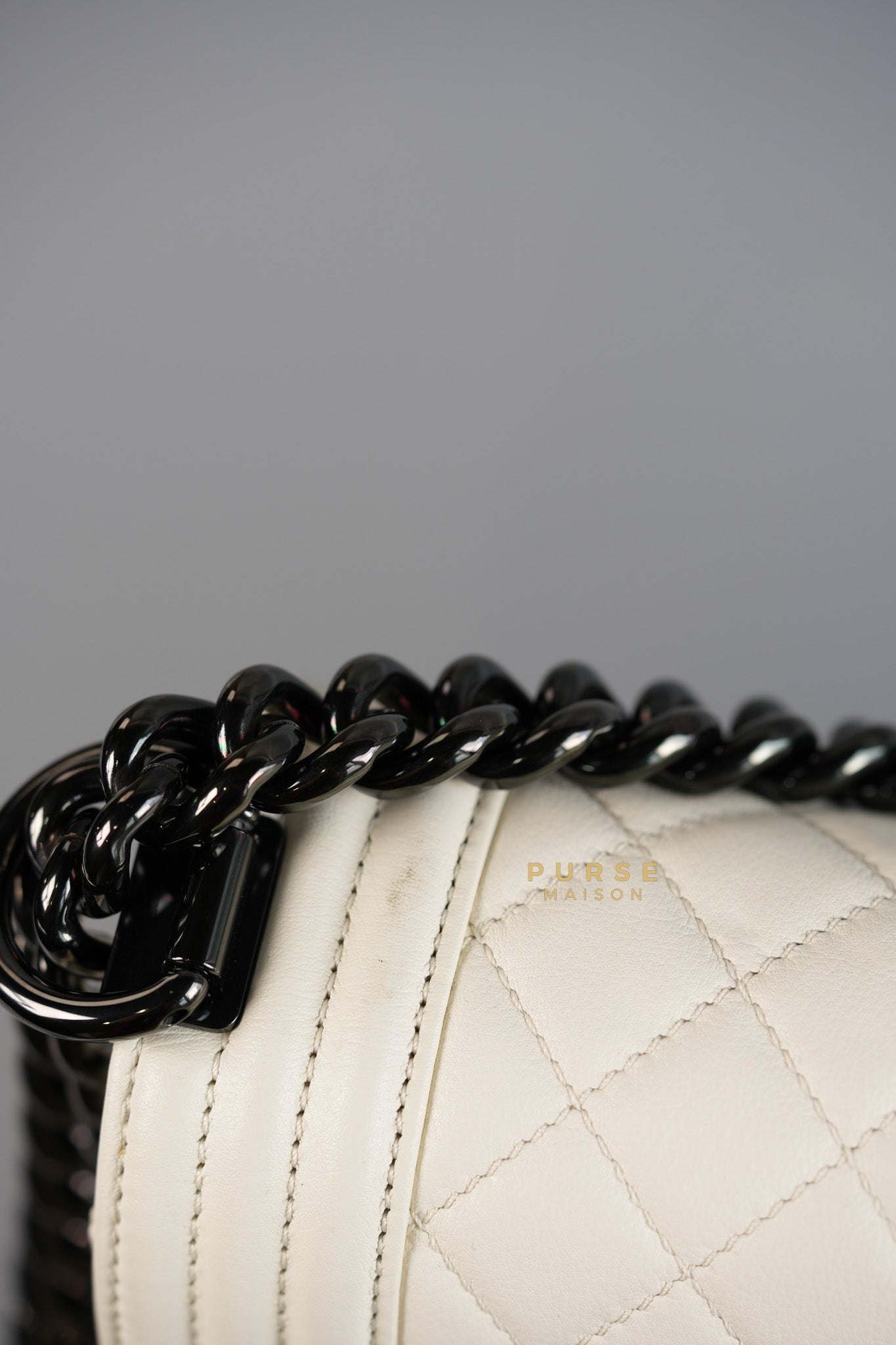 Boy Old Medium Calfskin White in So Black Hardware (Series 25) | Purse Maison Luxury Bags Shop