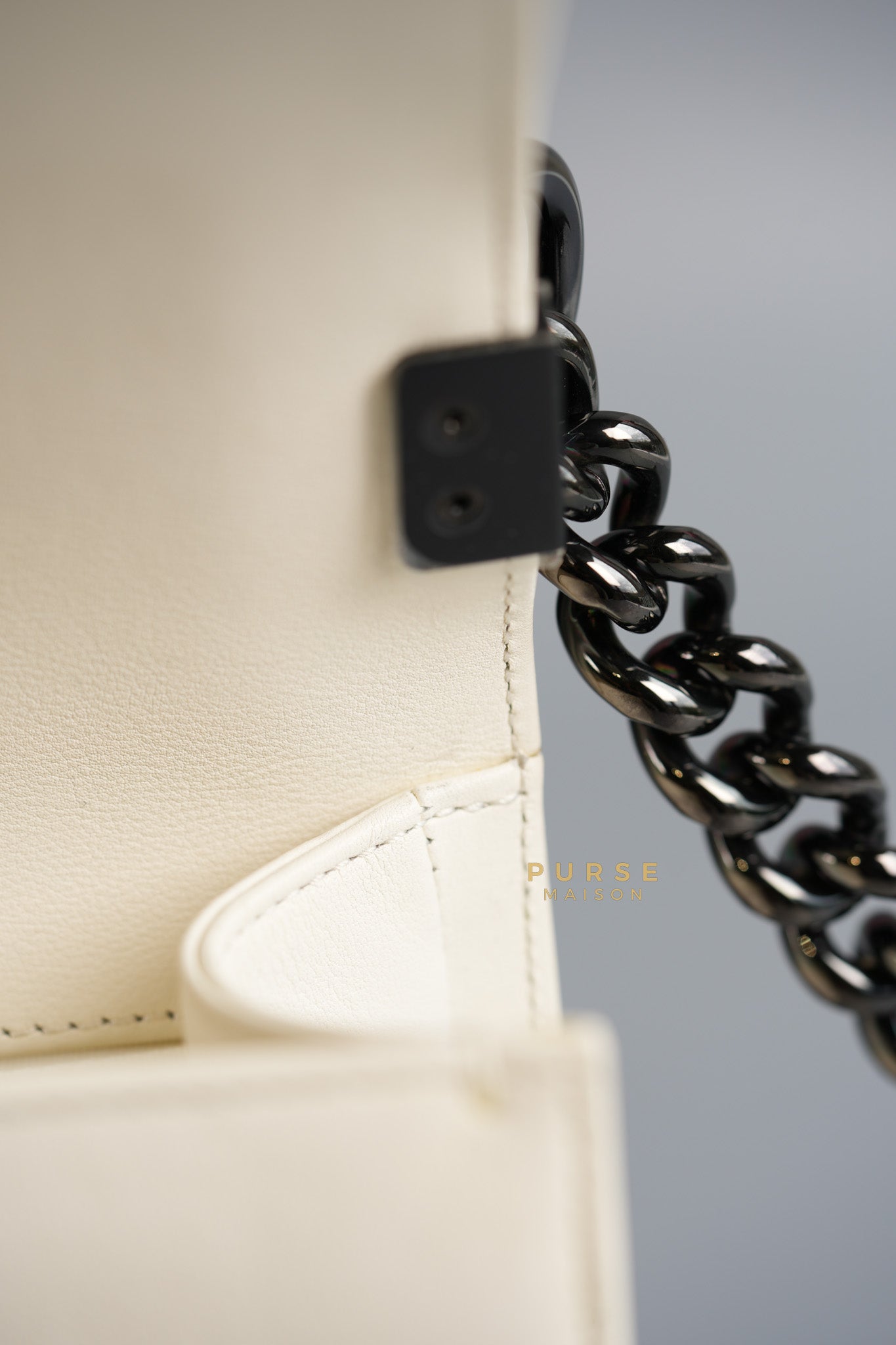 Boy Old Medium Calfskin White in So Black Hardware (Series 25) | Purse Maison Luxury Bags Shop