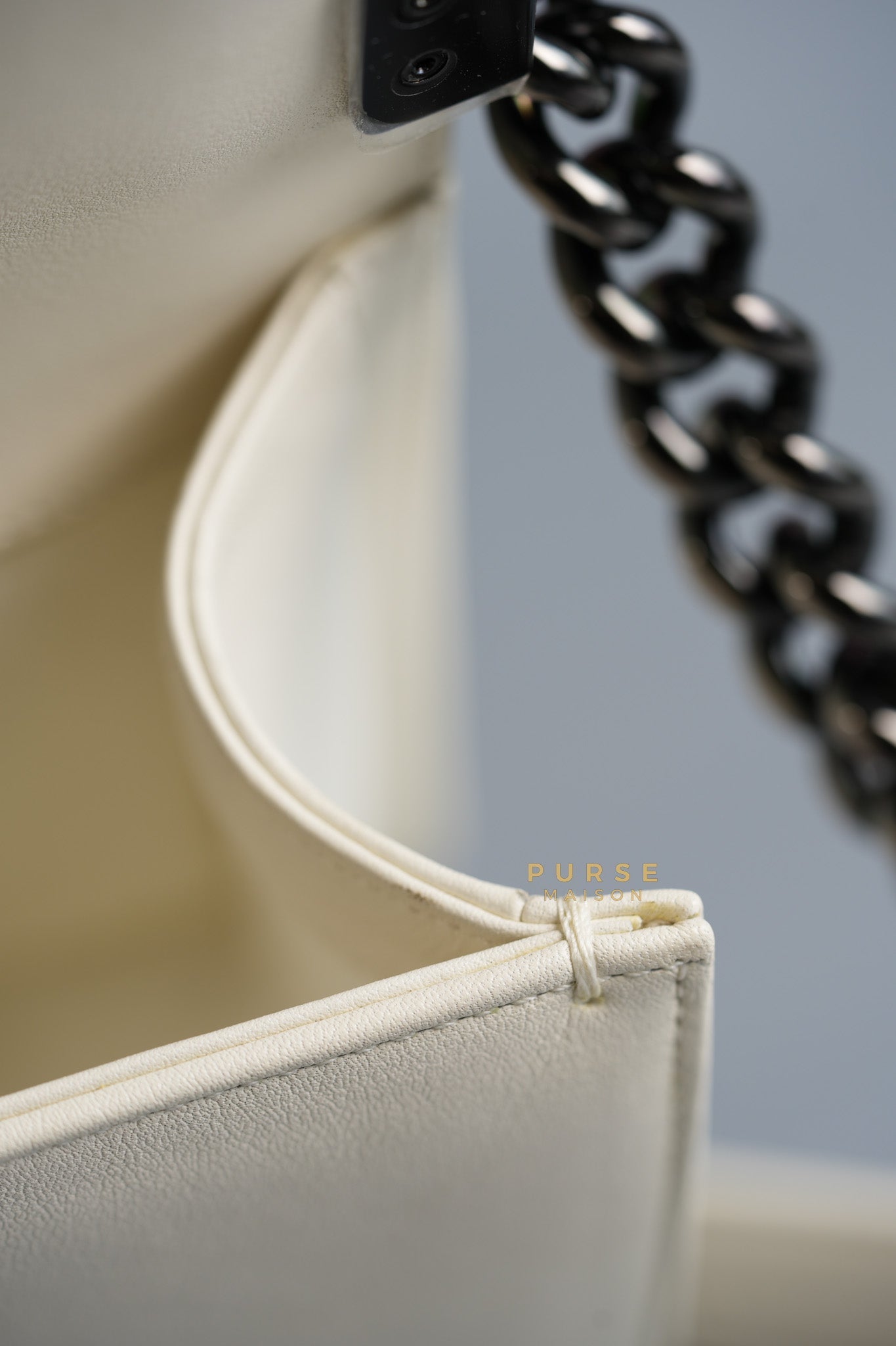 Boy Old Medium Calfskin White in So Black Hardware (Series 25) | Purse Maison Luxury Bags Shop