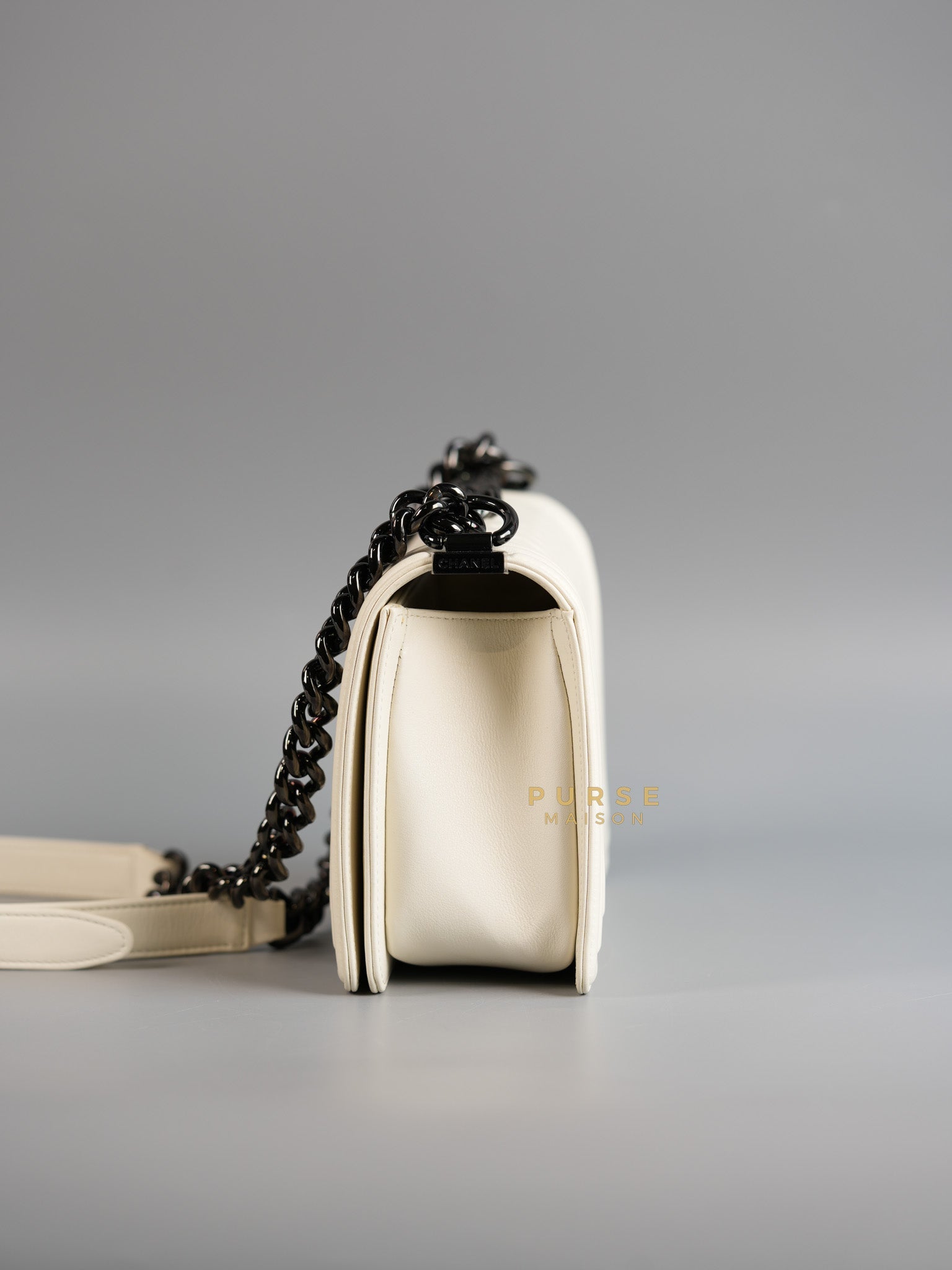 Boy Old Medium Calfskin White in So Black Hardware (Series 25) | Purse Maison Luxury Bags Shop