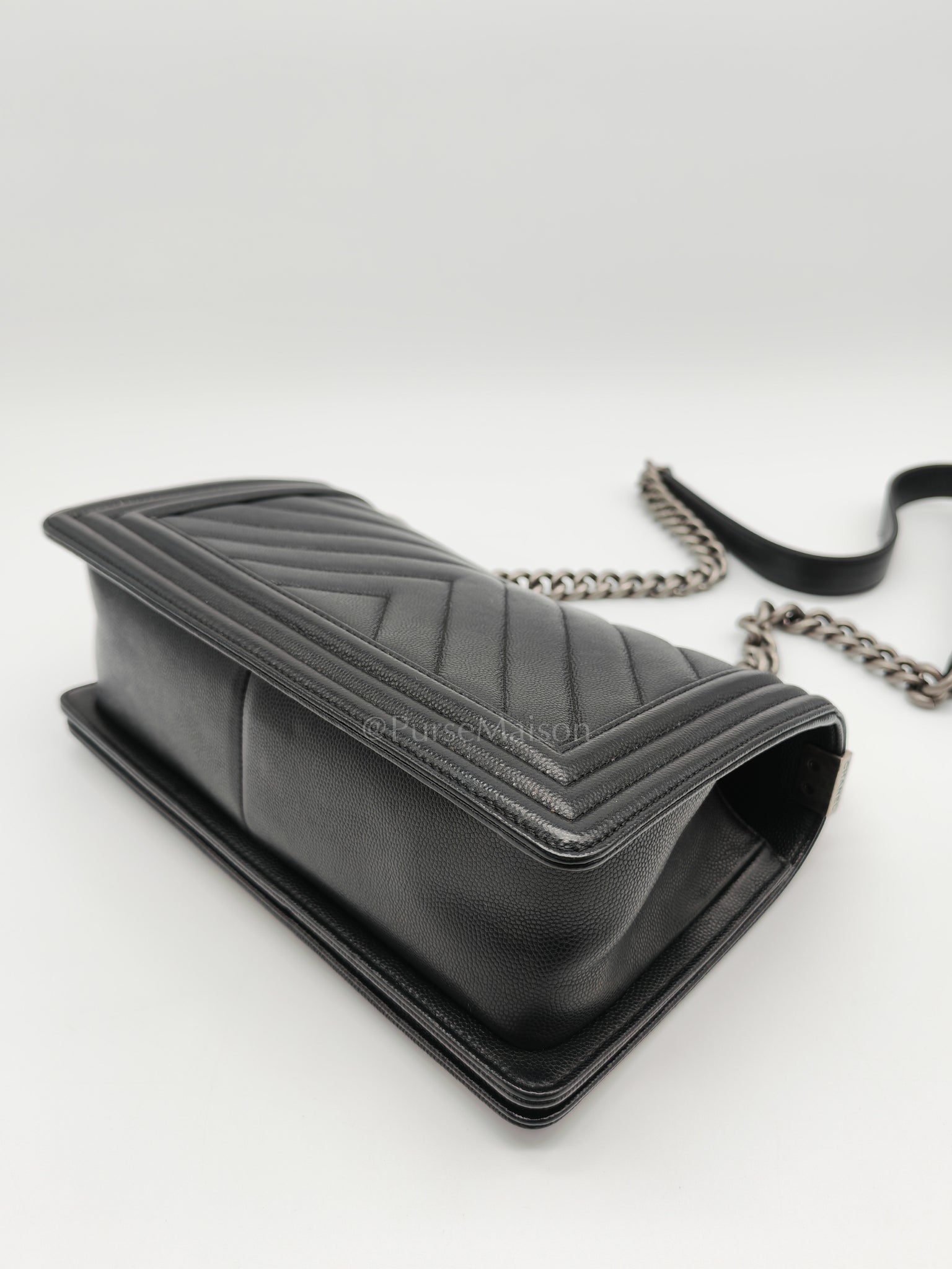 Boy Old Medium Chevron in Black Caviar Leather and Ruthenium Hardware Series 24 | Purse Maison Luxury Bags Shop