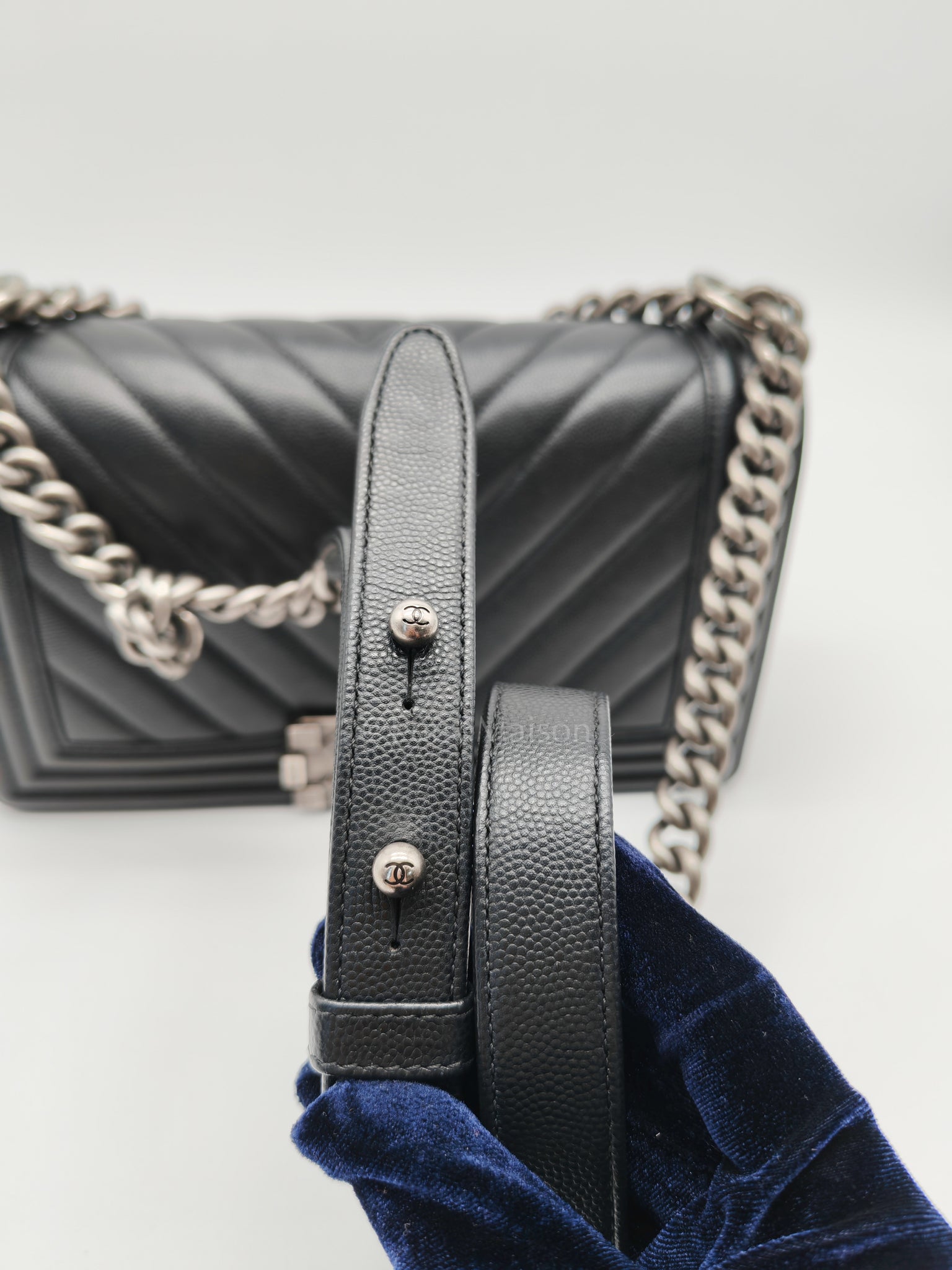 Boy Old Medium Chevron in Black Caviar Leather and Ruthenium Hardware Series 24 | Purse Maison Luxury Bags Shop