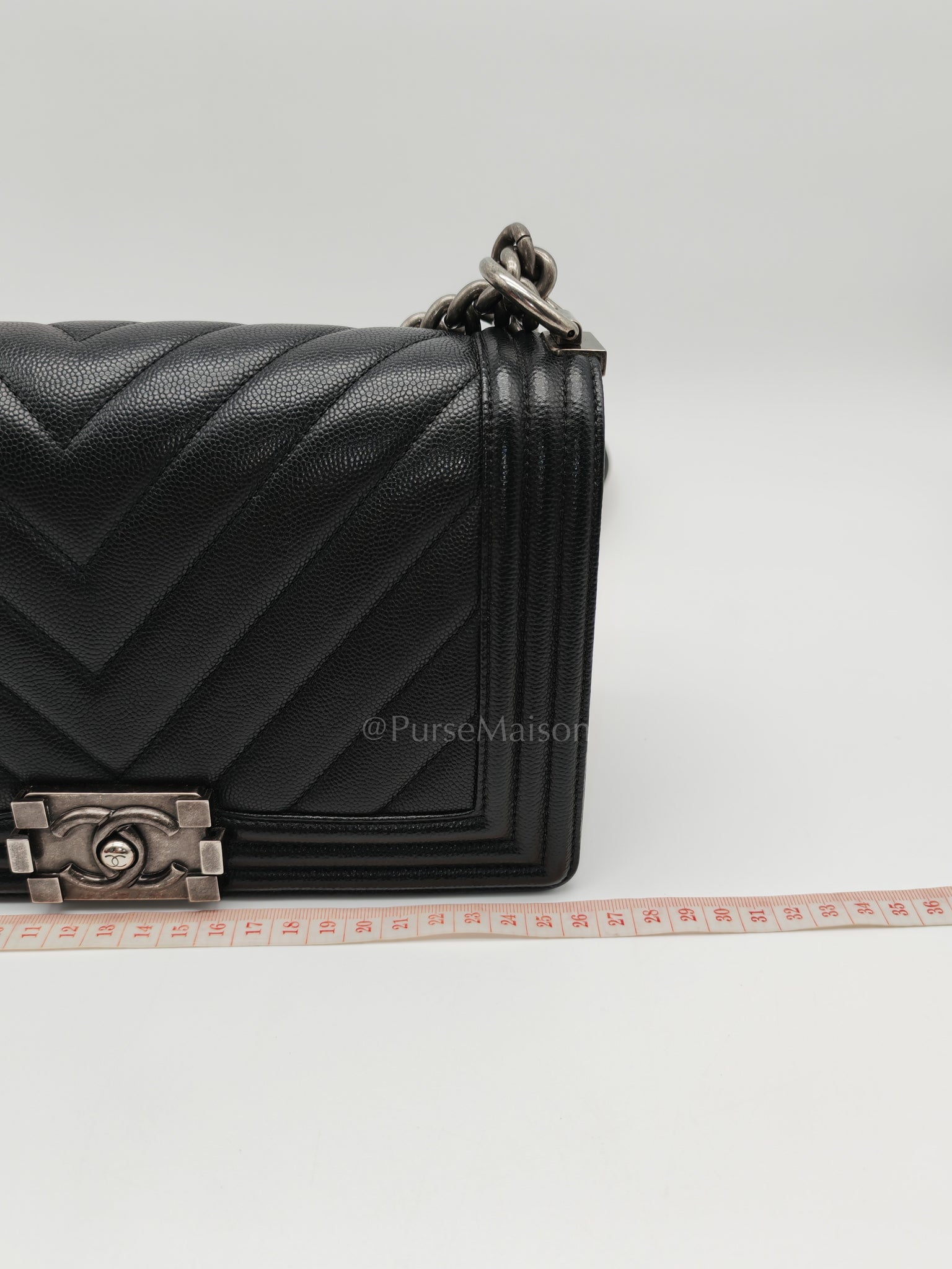Boy Old Medium Chevron in Black Caviar Leather and Ruthenium Hardware Series 24 | Purse Maison Luxury Bags Shop
