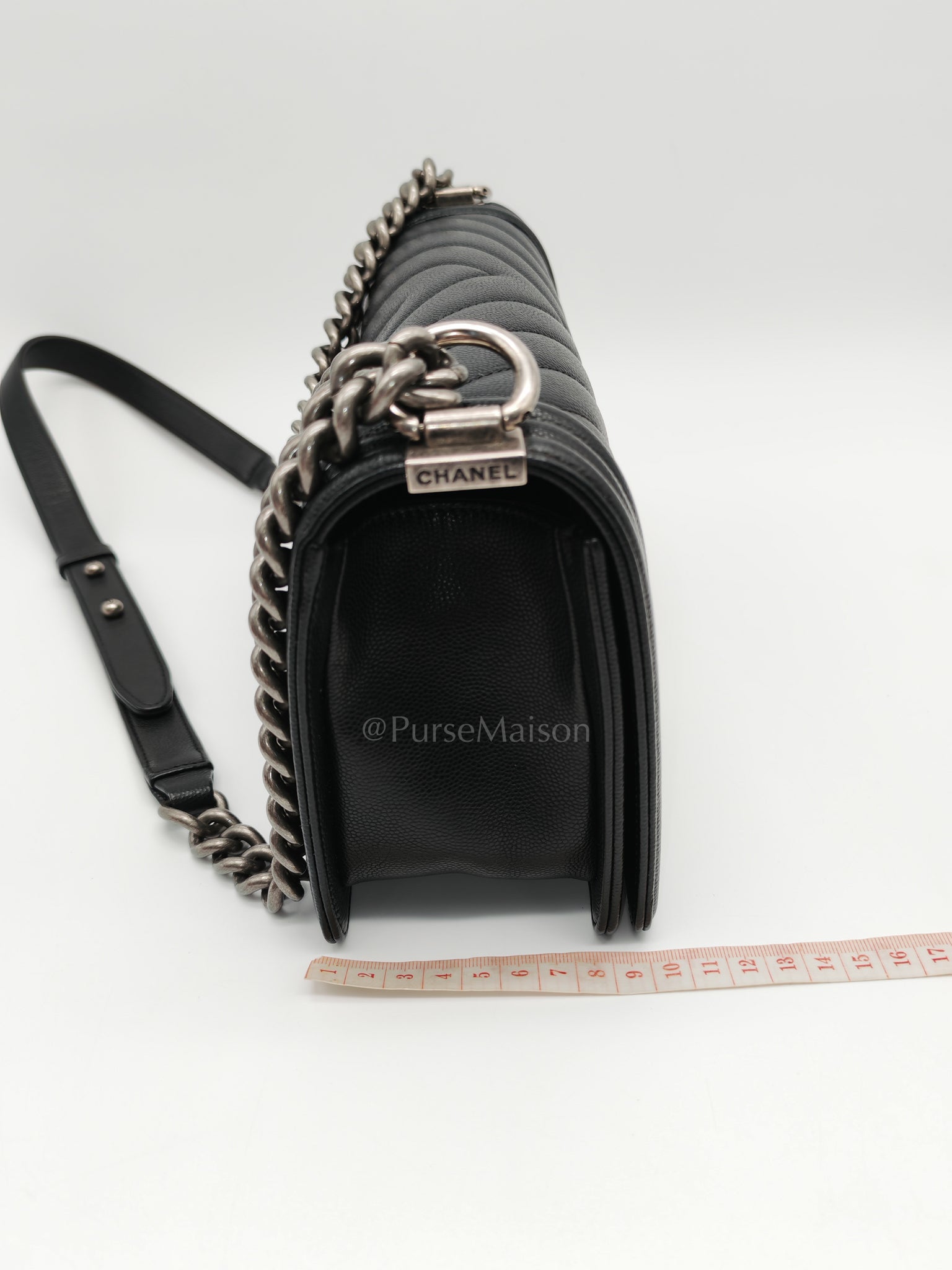 Boy Old Medium Chevron in Black Caviar Leather and Ruthenium Hardware Series 24 | Purse Maison Luxury Bags Shop