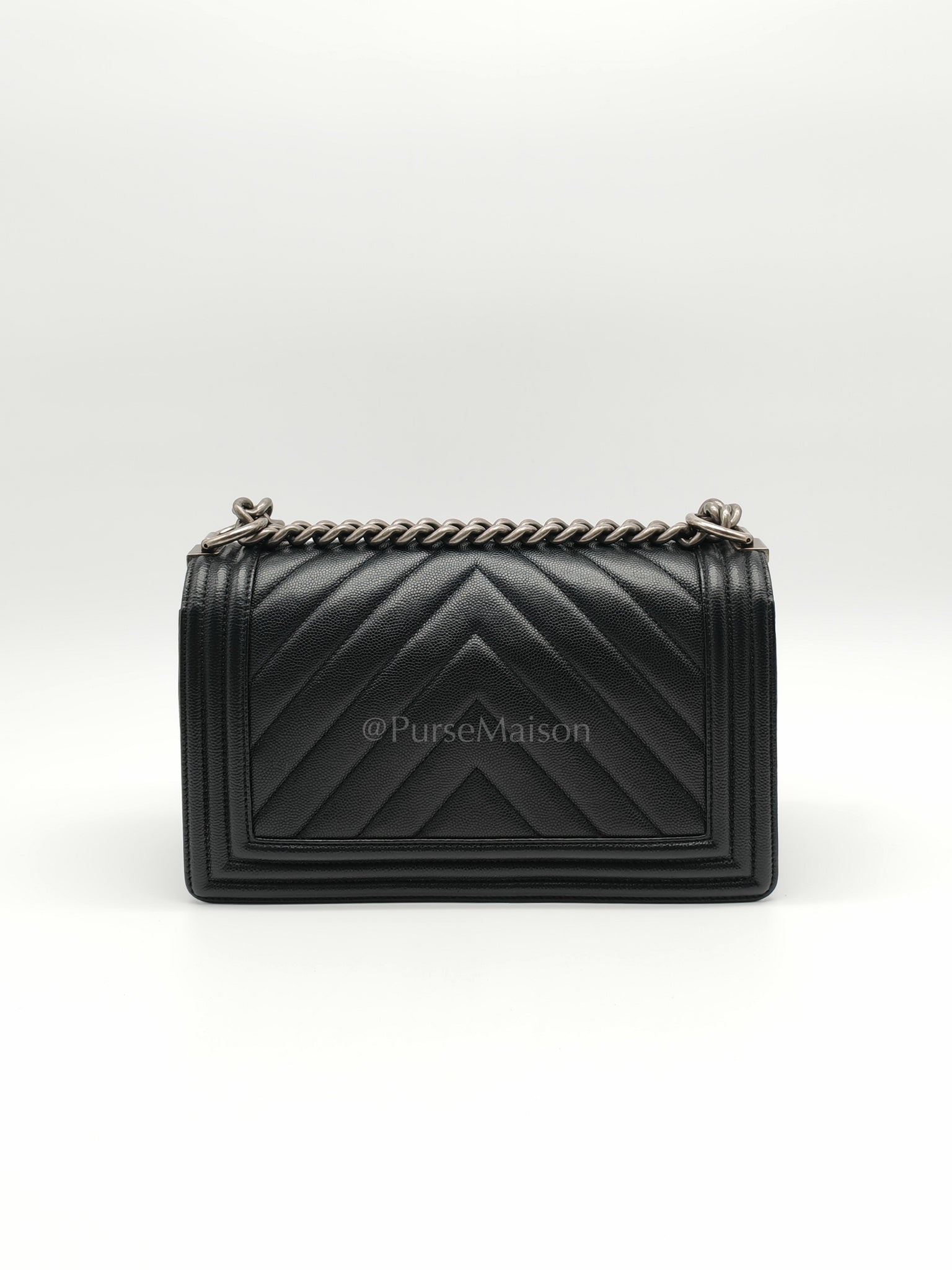 Boy Old Medium Chevron in Black Caviar Leather and Ruthenium Hardware Series 24 | Purse Maison Luxury Bags Shop