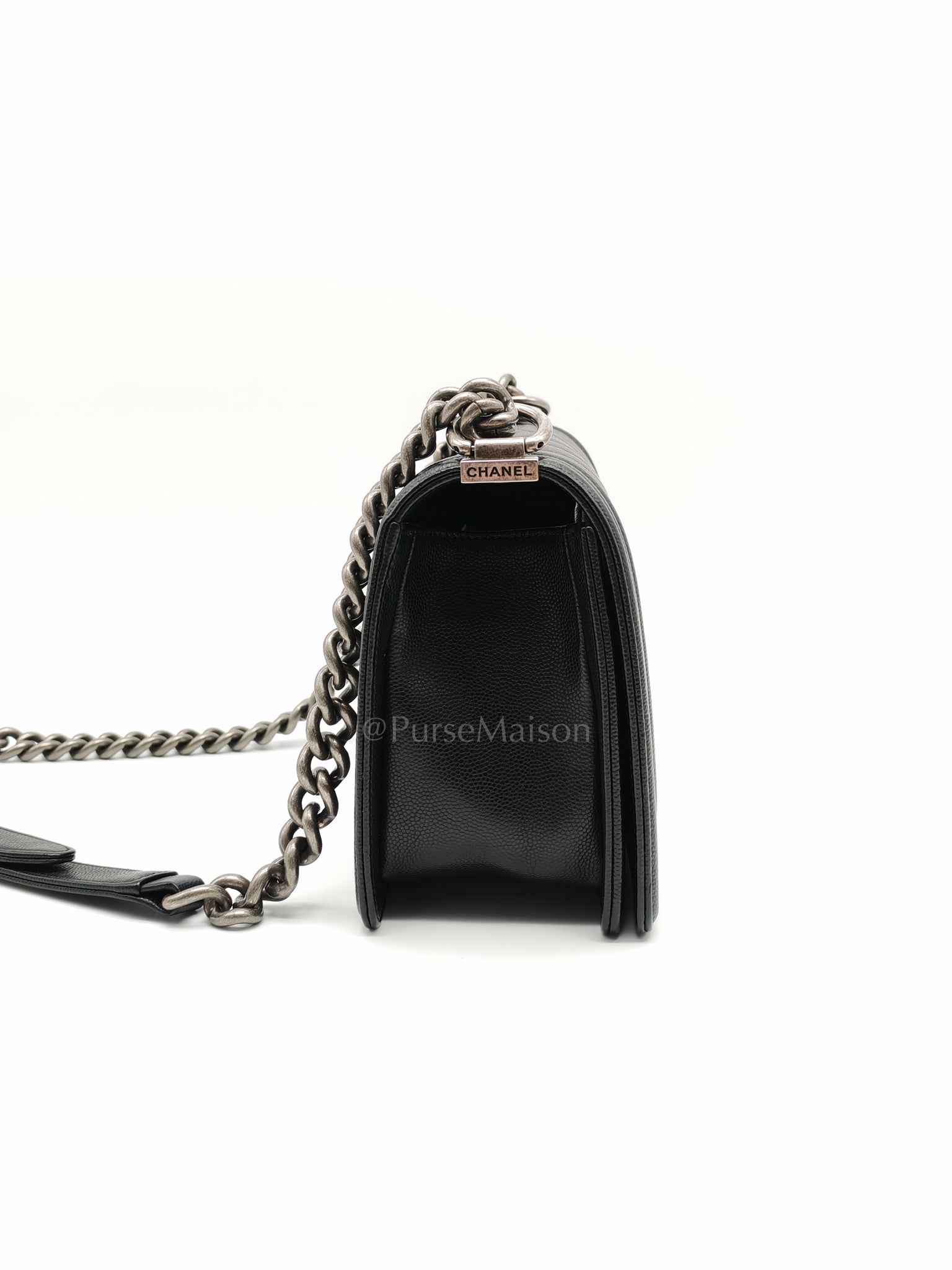 Boy Old Medium Chevron in Black Caviar Leather and Ruthenium Hardware Series 24 | Purse Maison Luxury Bags Shop