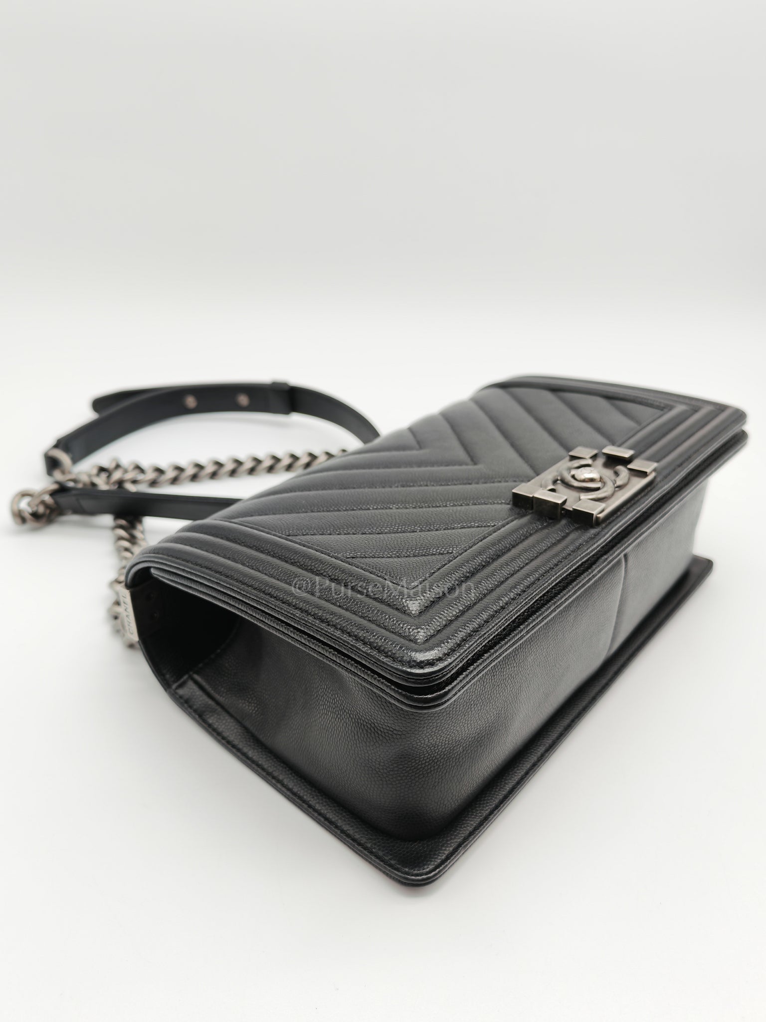 Boy Old Medium Chevron in Black Caviar Leather and Ruthenium Hardware Series 24 | Purse Maison Luxury Bags Shop