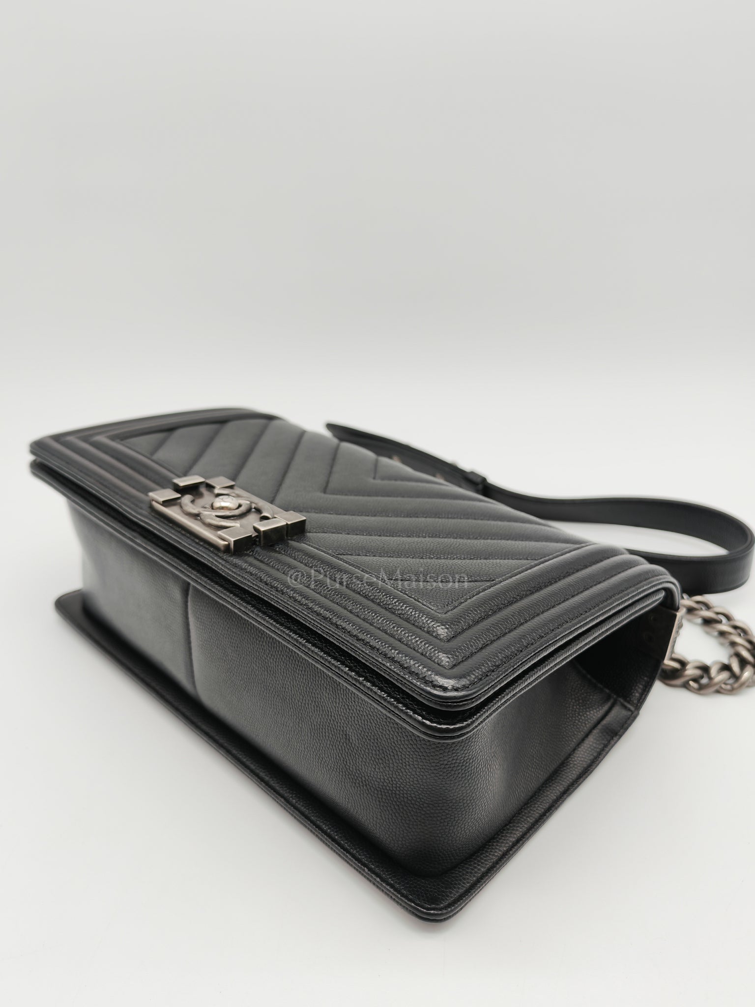 Boy Old Medium Chevron in Black Caviar Leather and Ruthenium Hardware Series 24 | Purse Maison Luxury Bags Shop