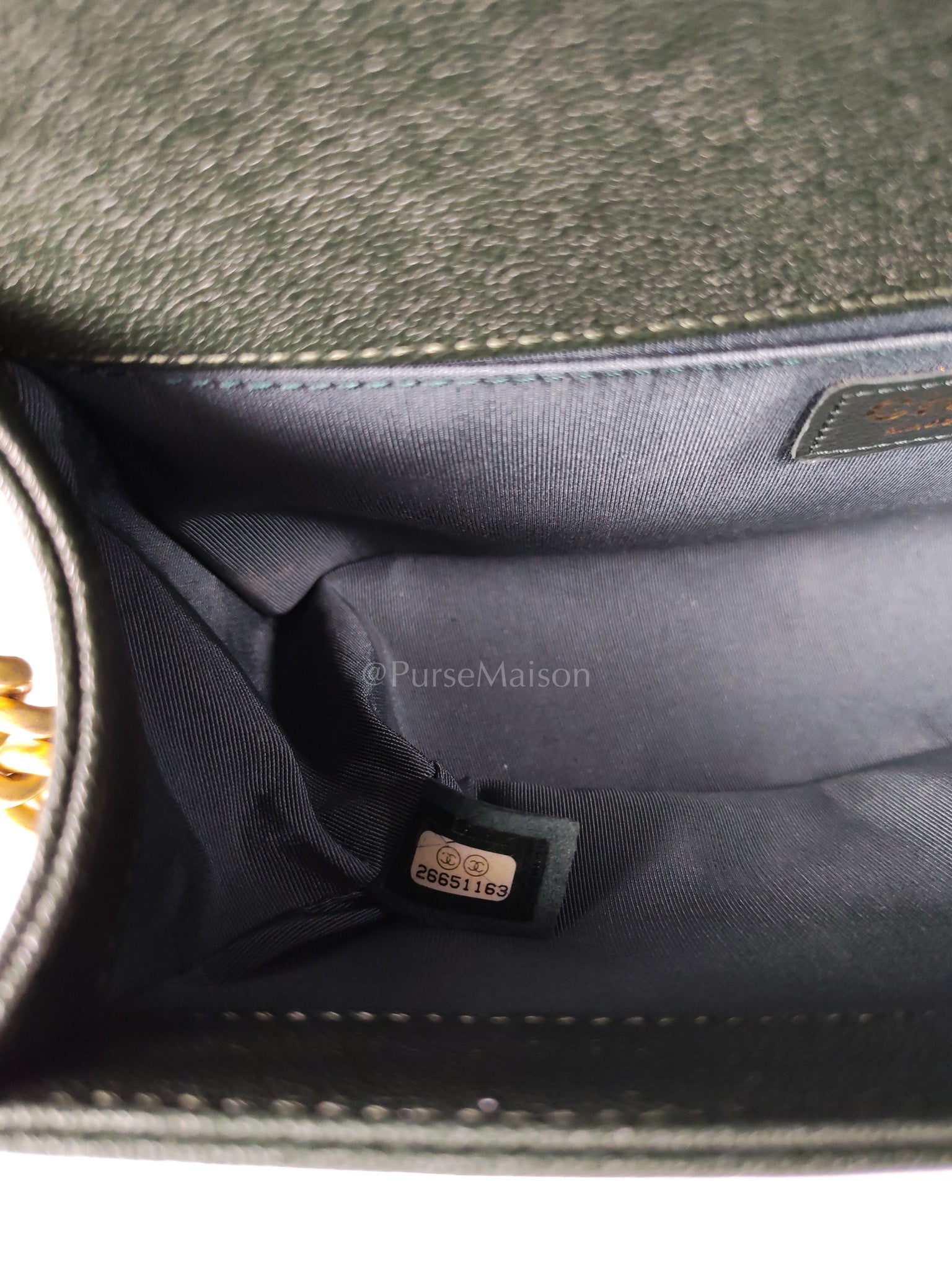 Boy Old Medium Chevron in Green Calfskin Leather and Aged Gold Hardware Series 26 | Purse Maison Luxury Bags Shop