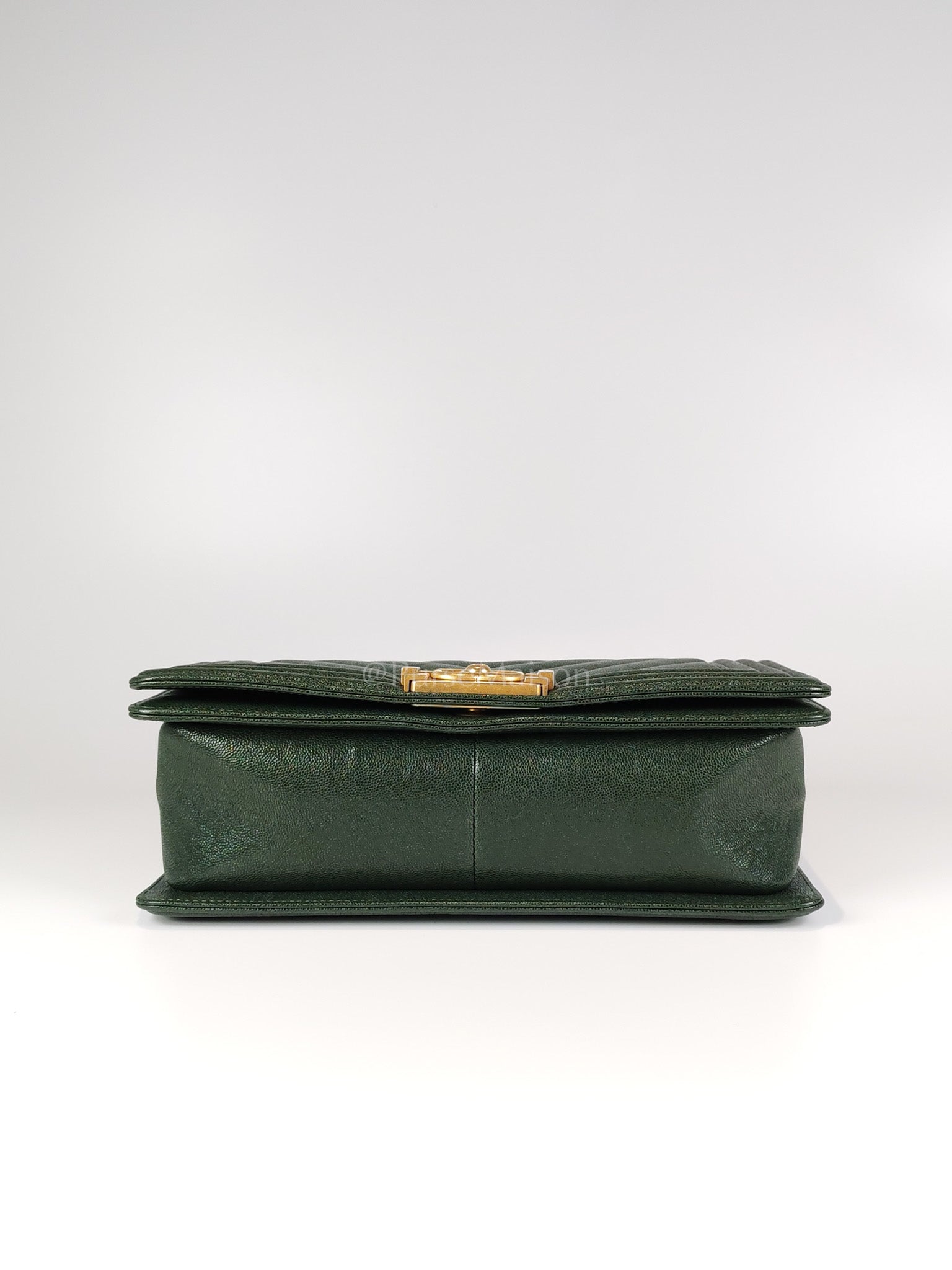 Boy Old Medium Chevron in Green Calfskin Leather and Aged Gold Hardware Series 26 | Purse Maison Luxury Bags Shop